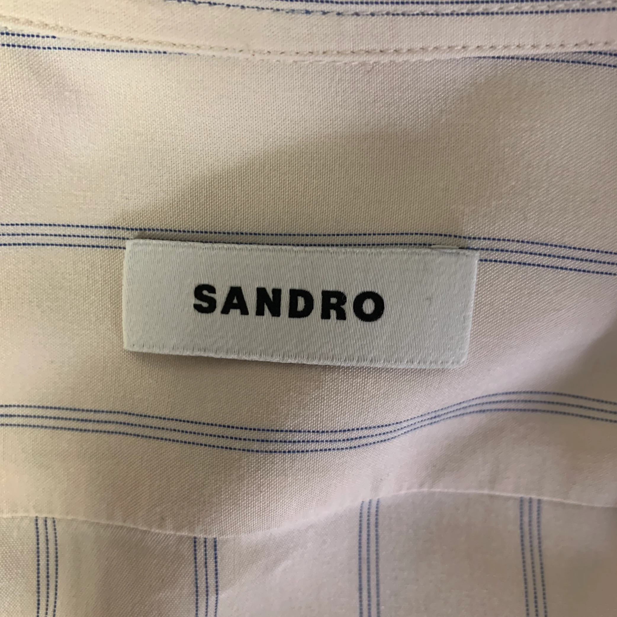 SANDRO Size XL Cream Blue Stripe Viscose Long Sleeve Shirt - Image 6