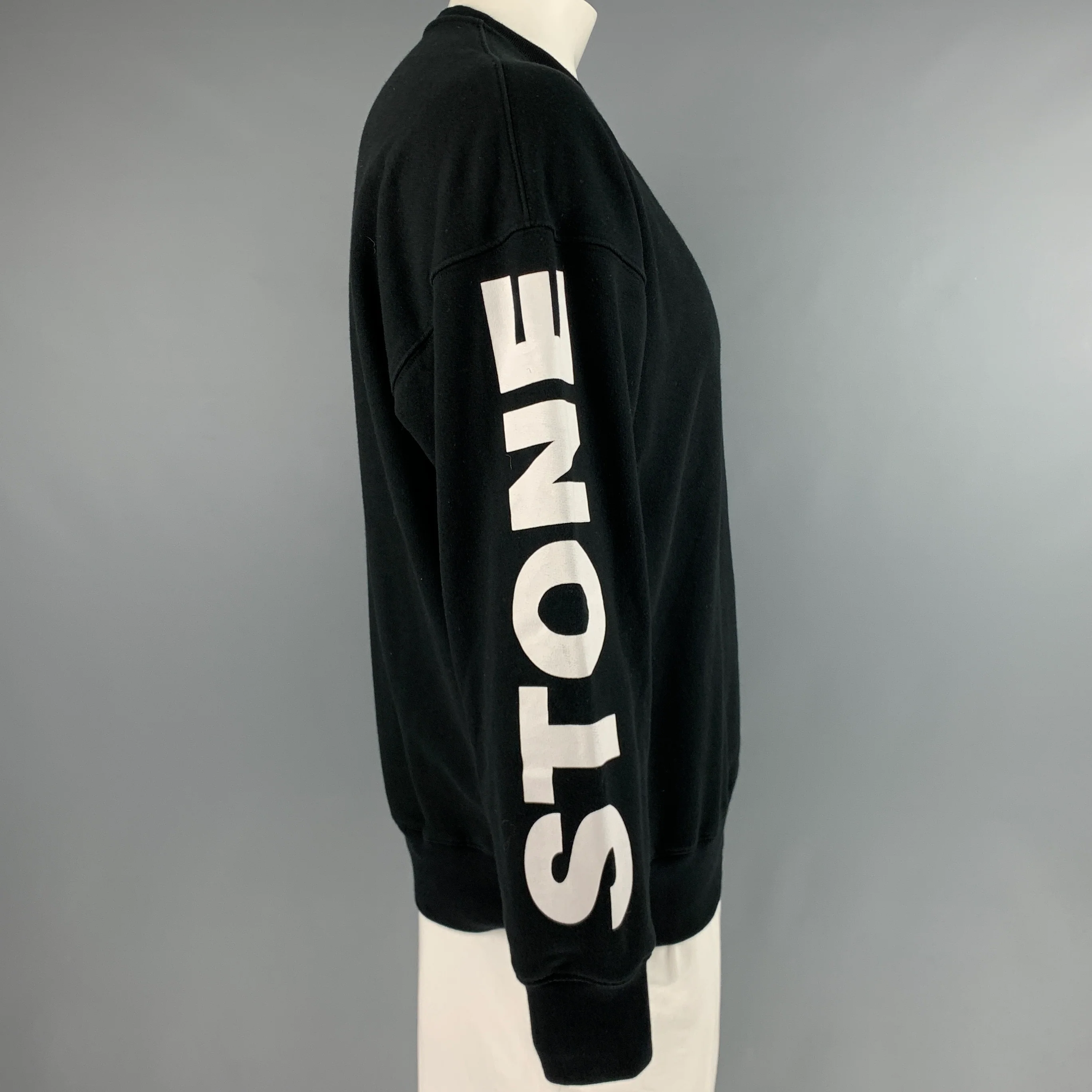SANDRO Size XXL Black White Graphic Cotton Crew-Neck Sweatshirt - Image 2