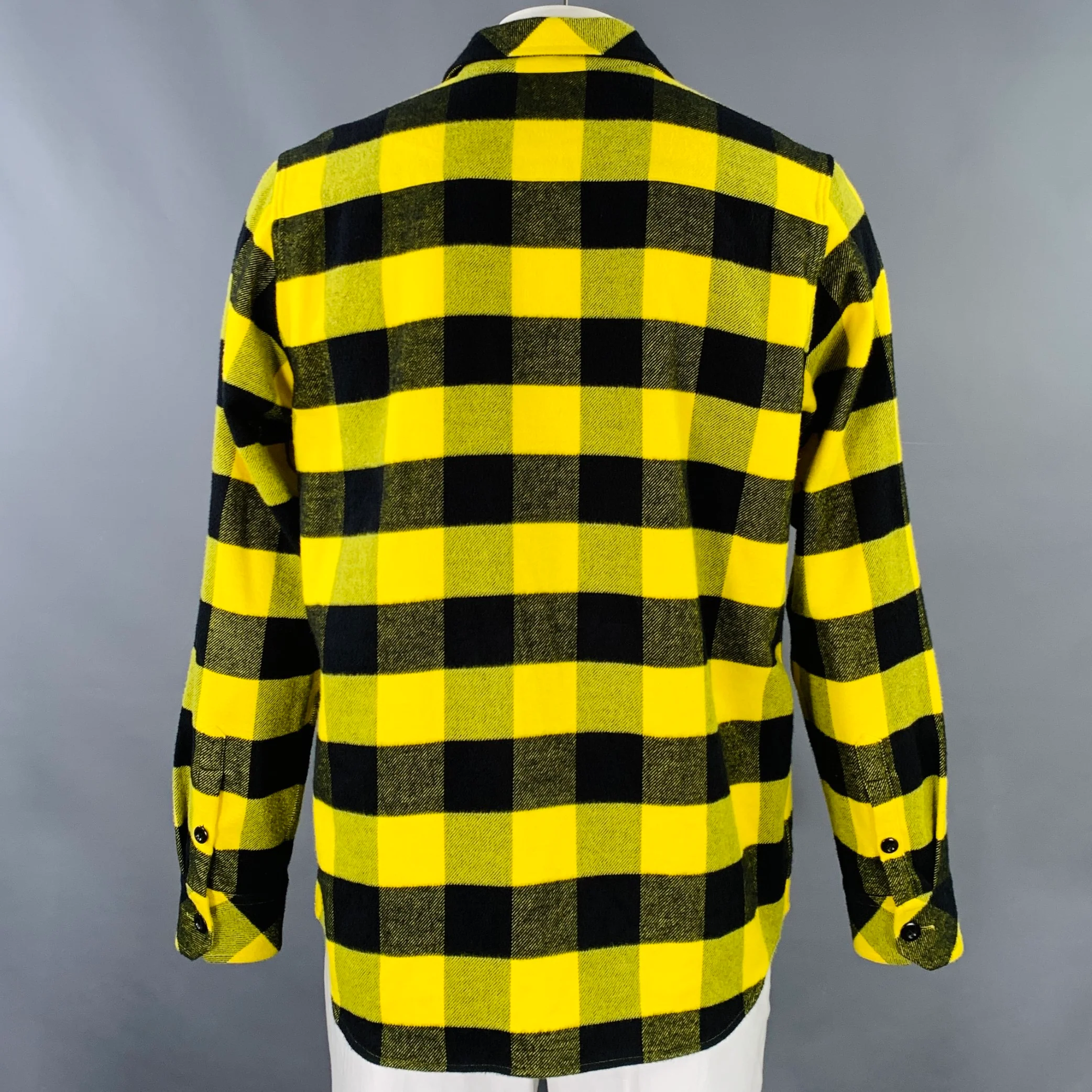 SANDRO Size XXL Yellow Black Buffalo Plaid Cotton Long Sleeve Shirt - Image 3