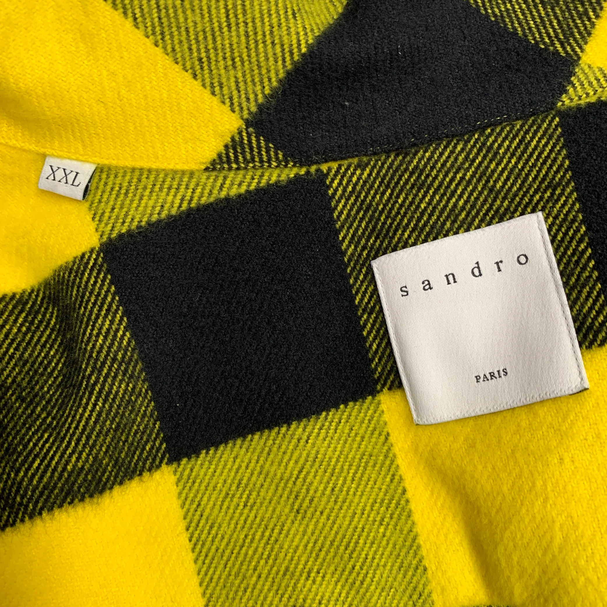 SANDRO Size XXL Yellow Black Buffalo Plaid Cotton Long Sleeve Shirt - Image 4