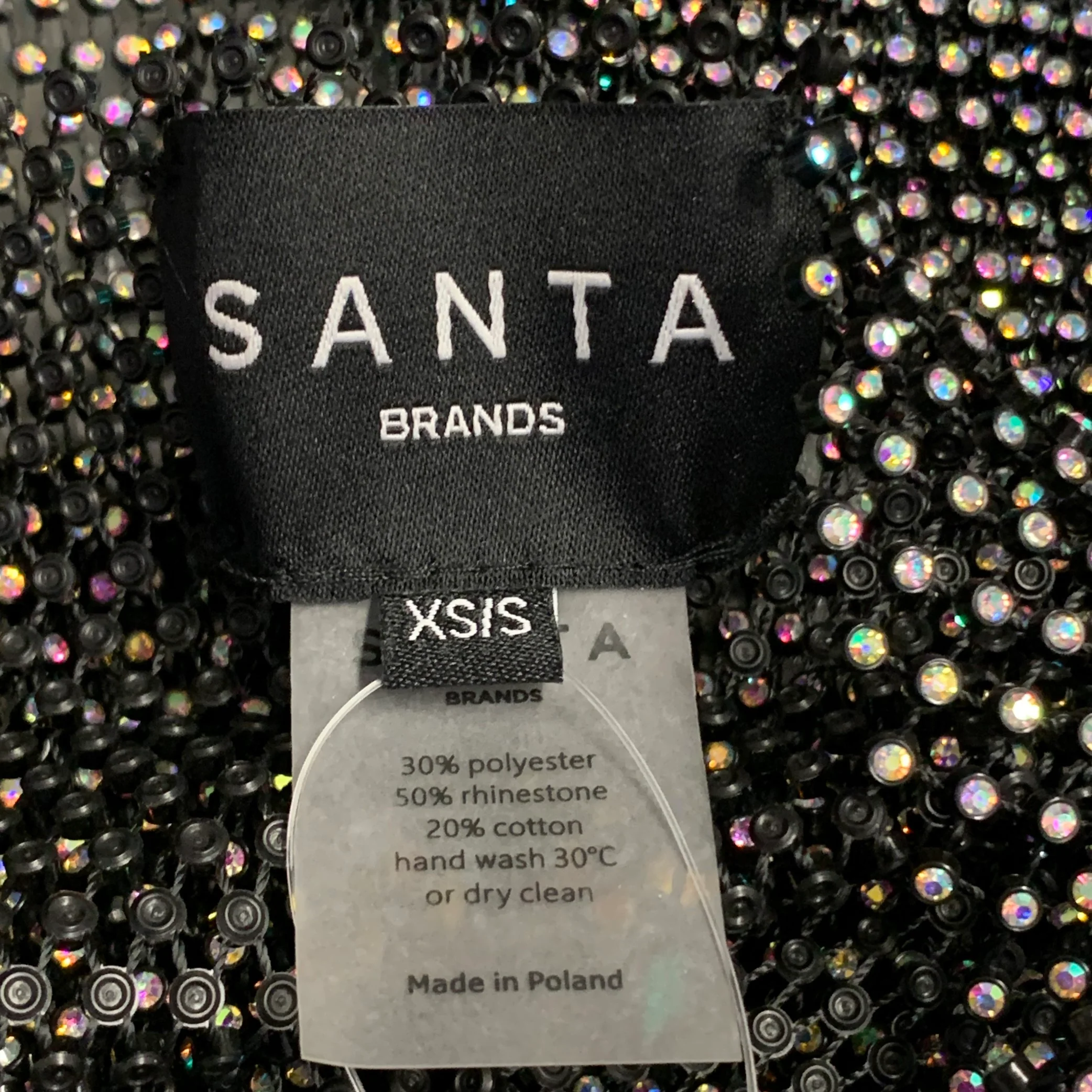 SANTA BRANDS Size XS/S Black Silver Polyester Blend Rhinestones Mesh Crop Casual Top - Image 5