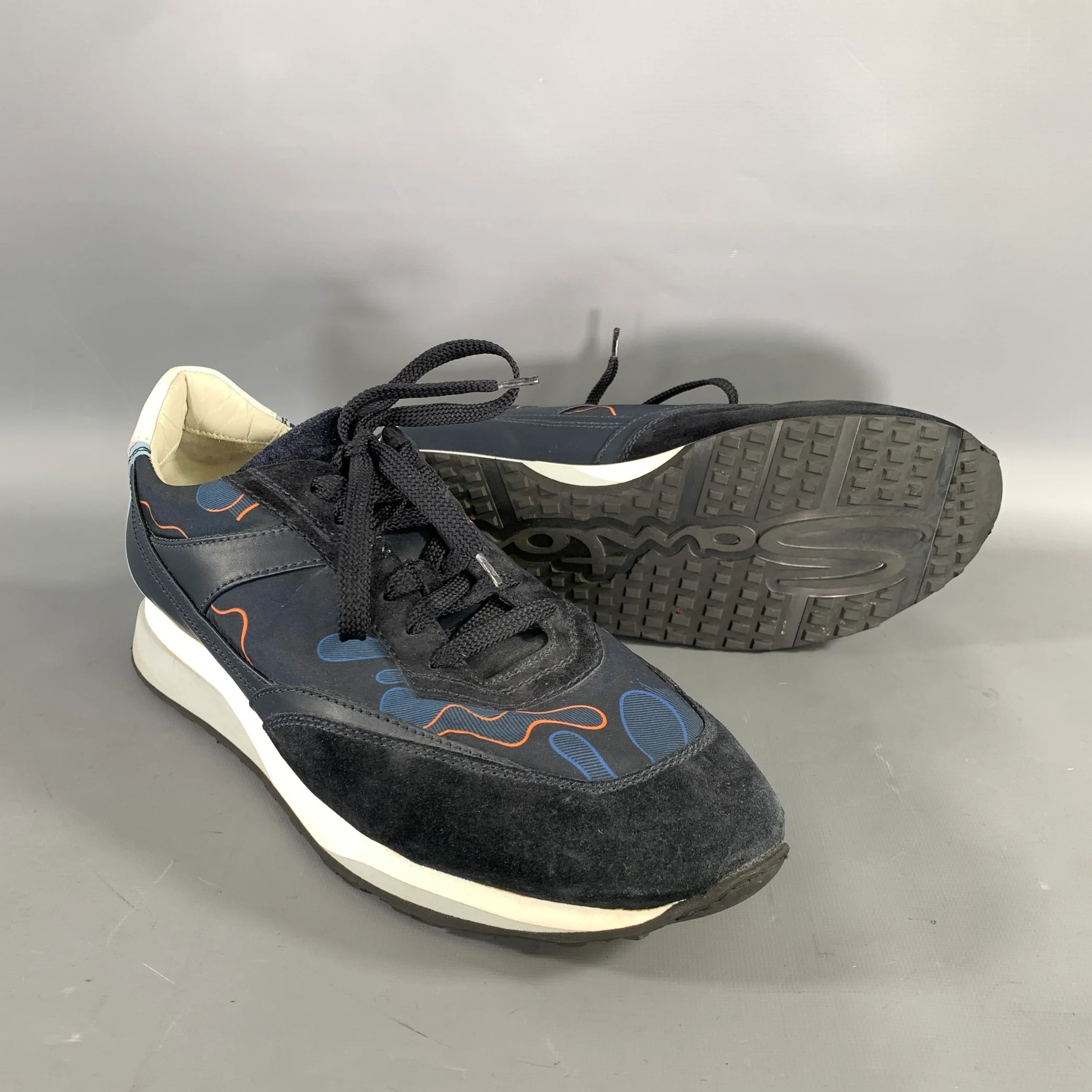 SANTONI Size 10 Navy Orange Nylon Lace Sneakers - Image 5