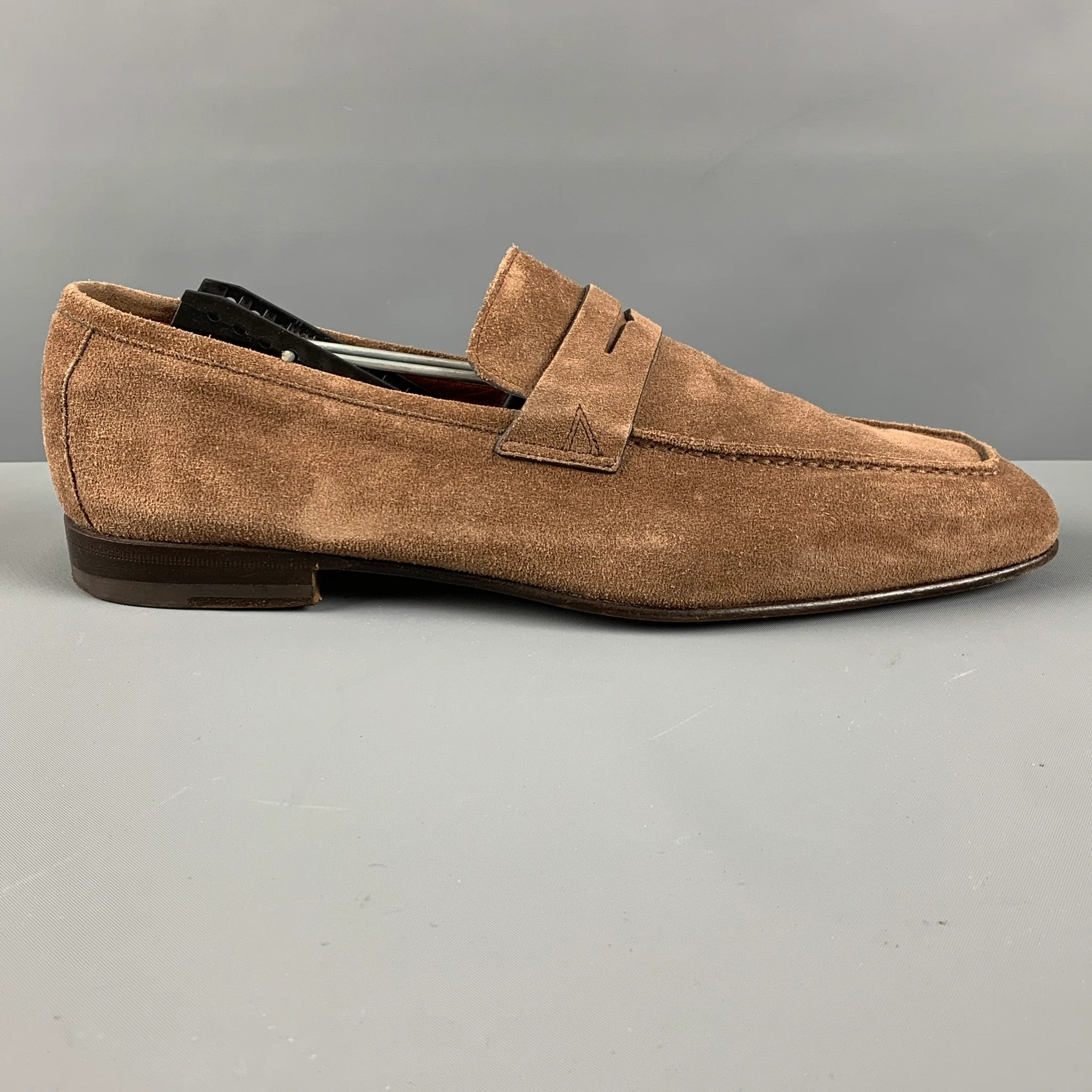 SANTONI Size 8.5 Brown Suede Penny Loafers - Image 2