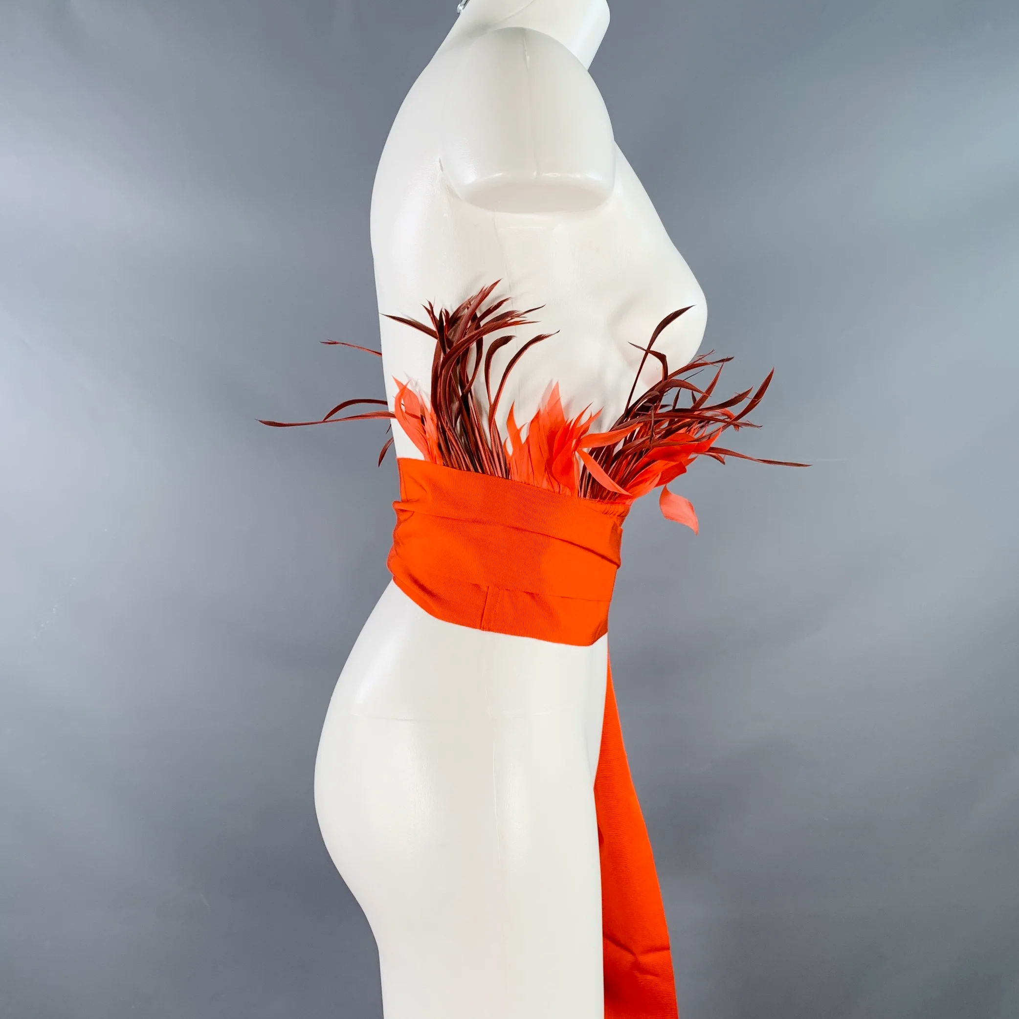 SARA ROKA Size M Red Orange Feather Cotton Blend Grosgrain Sash Belt - Image 3