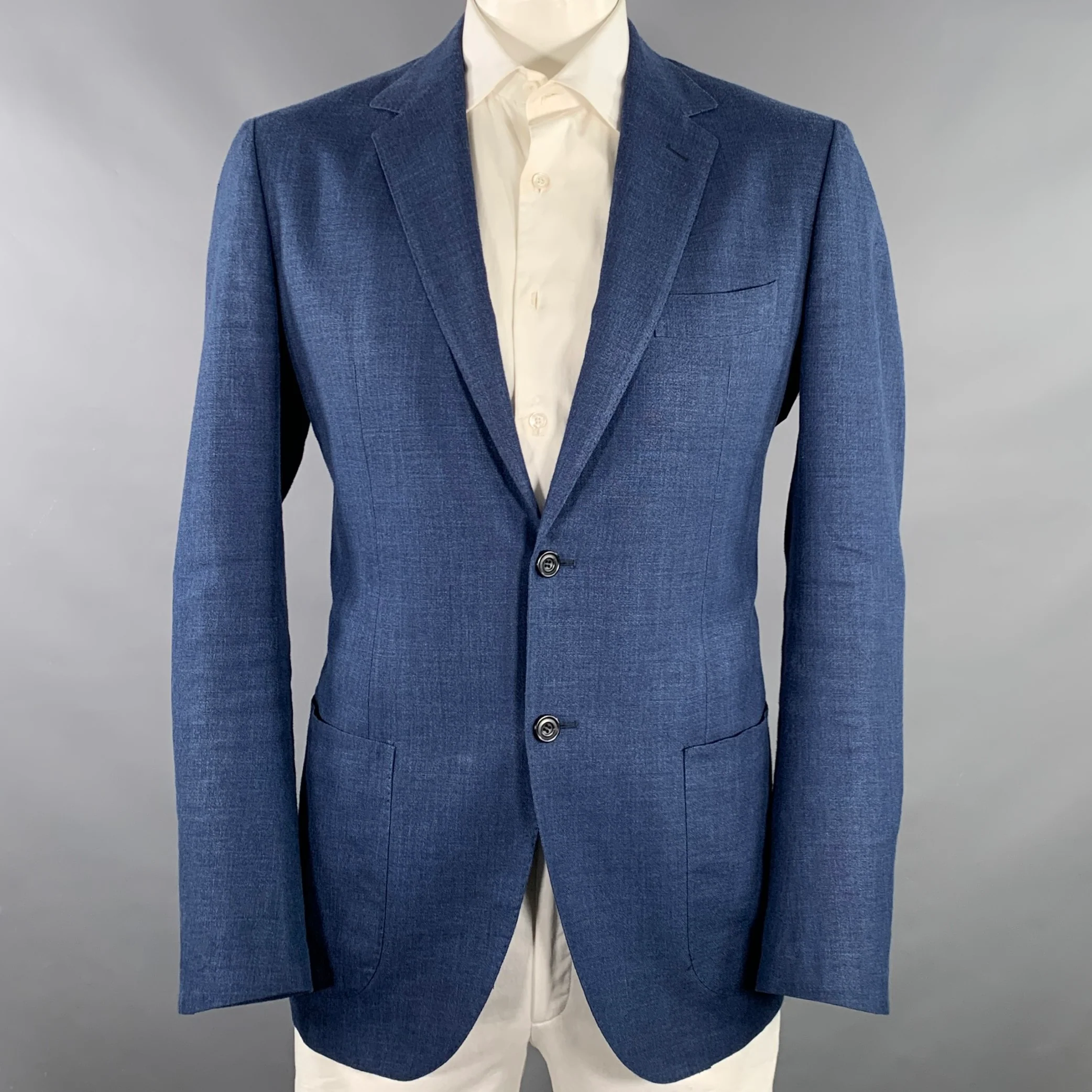 SARTORIO Size 44 Blue Silk Blend Single Breasted Sport Coat
