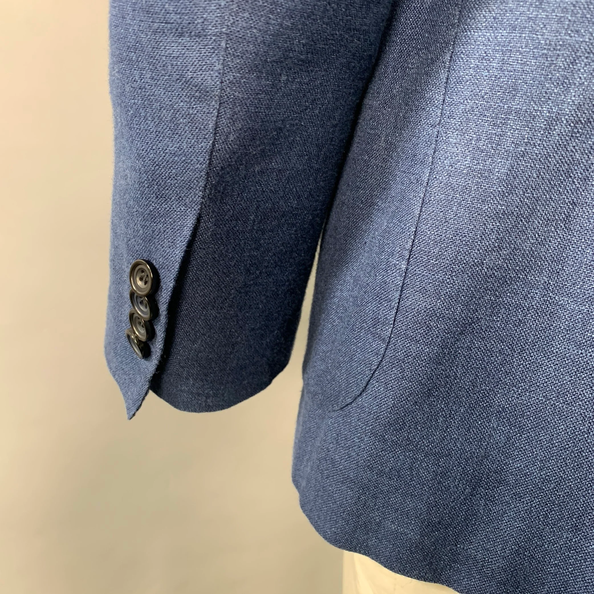 SARTORIO Size 44 Blue Silk Blend Single Breasted Sport Coat - Image 4