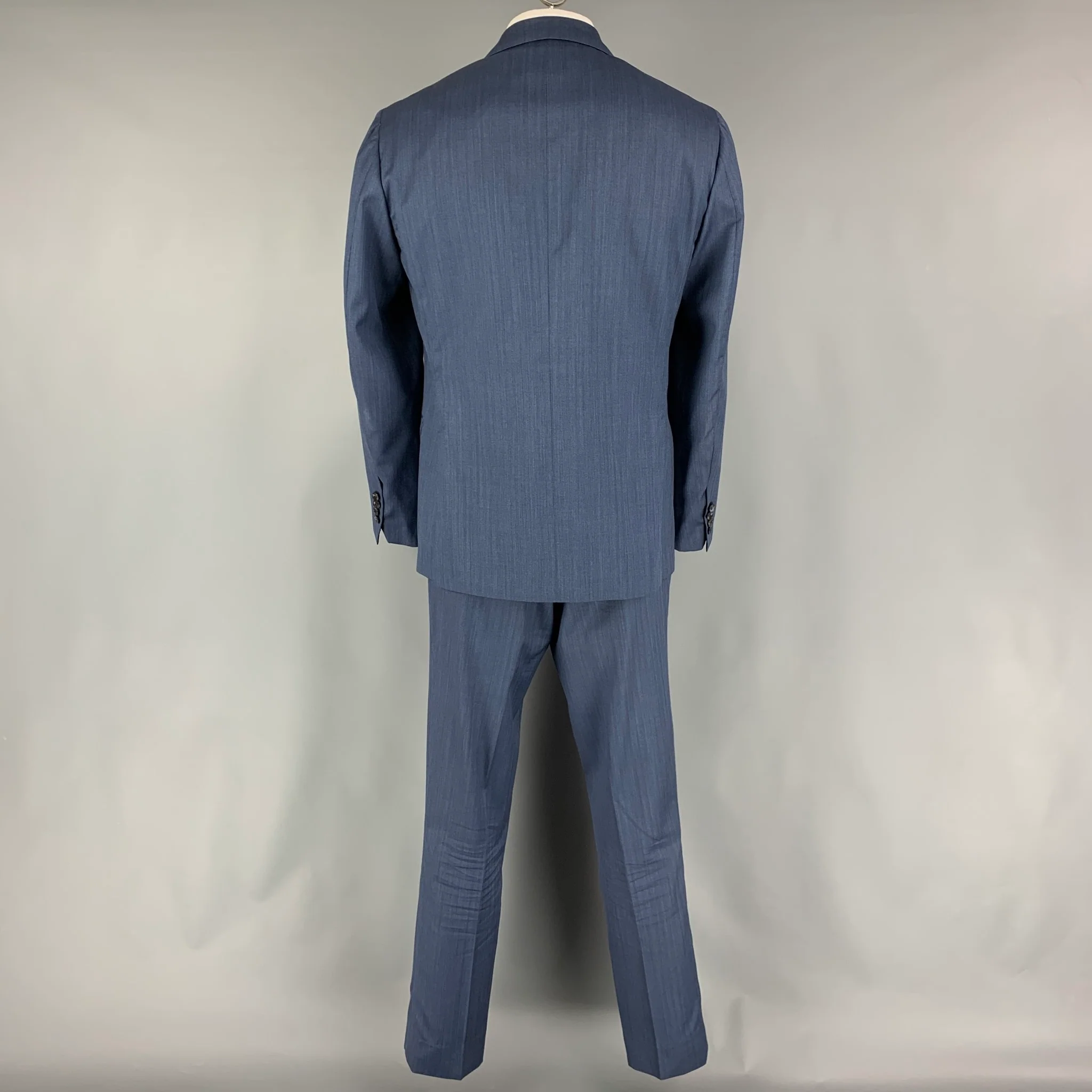 SARTORIO Size 44 Blue Stripe Wool Notch Lapel 36 34 Suit - Image 2