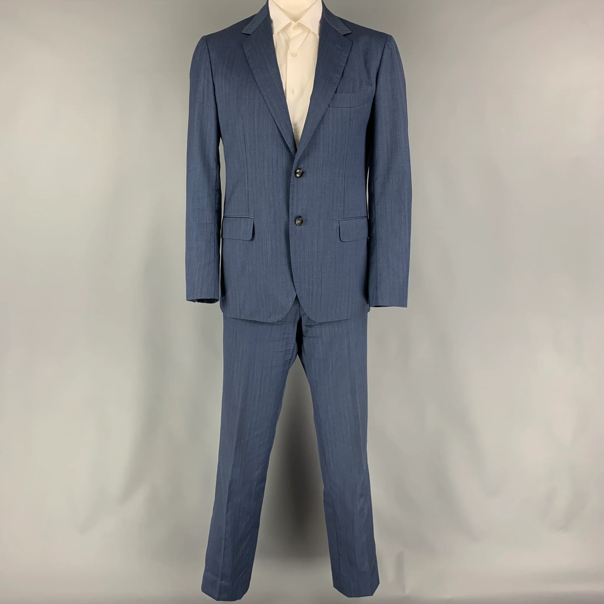 SARTORIO Size 44 Blue Stripe Wool Notch Lapel 36 34 Suit - Image 3