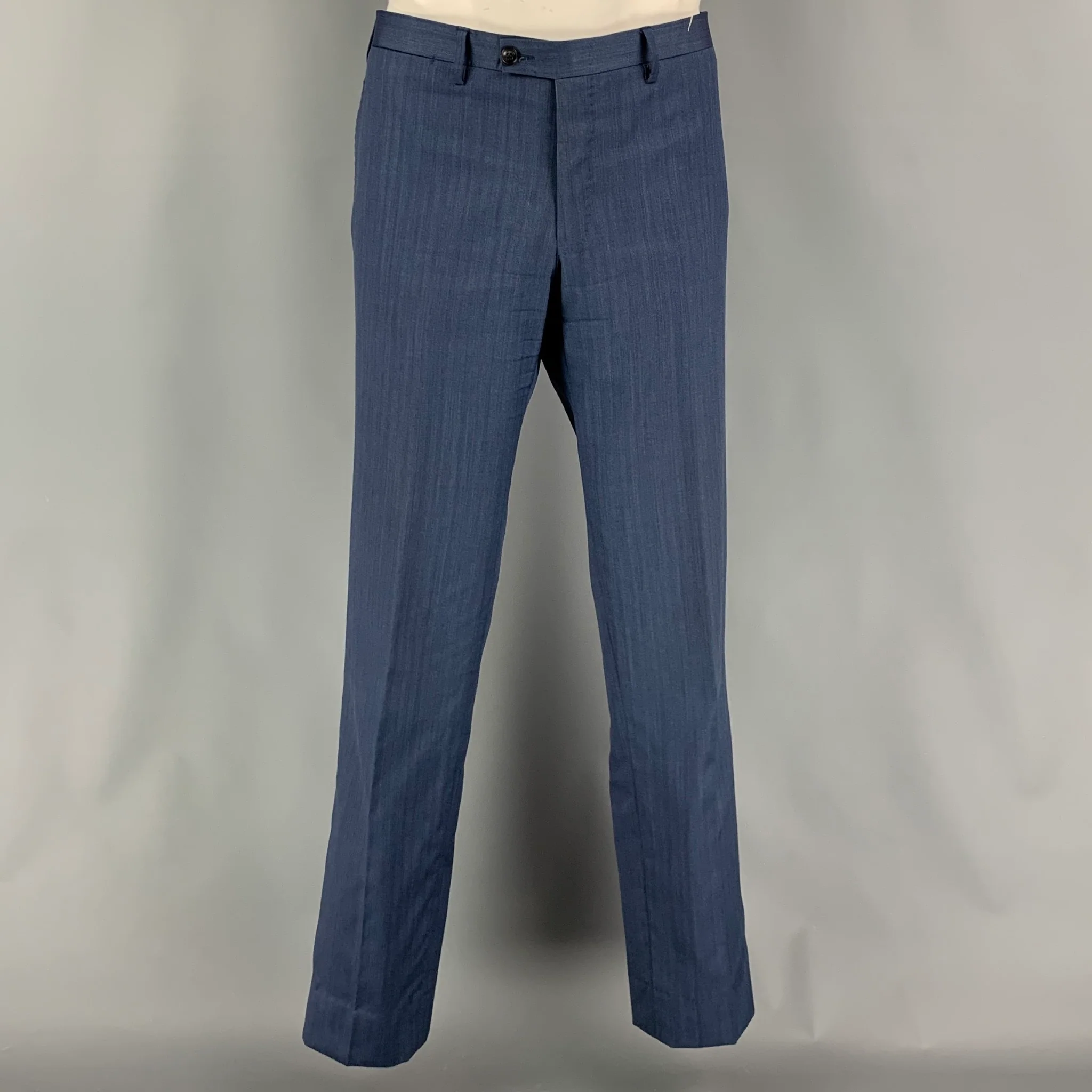 SARTORIO Size 44 Blue Stripe Wool Notch Lapel 36 34 Suit - Image 4