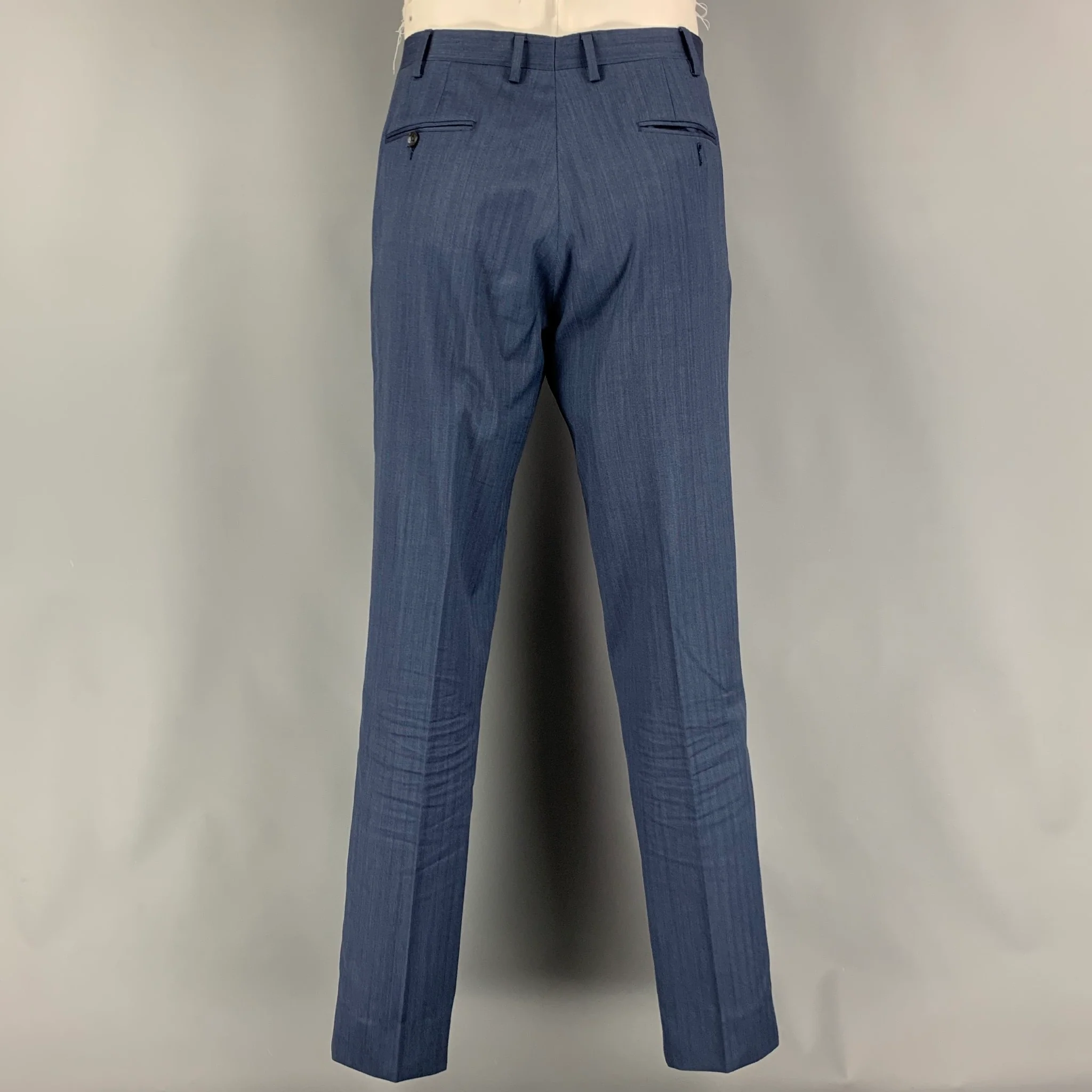 SARTORIO Size 44 Blue Stripe Wool Notch Lapel 36 34 Suit - Image 5