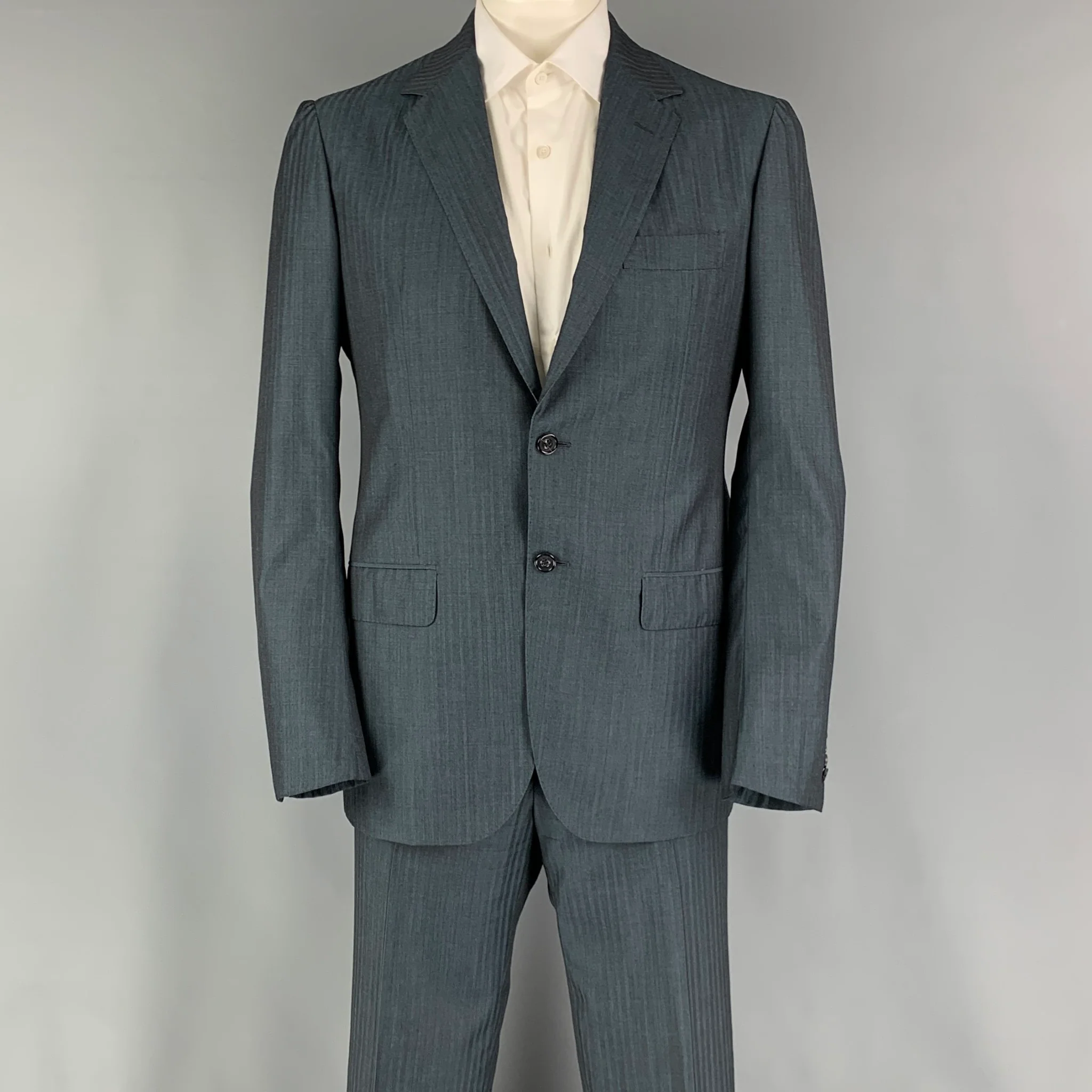 SARTORIO Size 44 Charcoal Stripe Wool Notch Lapel 36 35 Suit