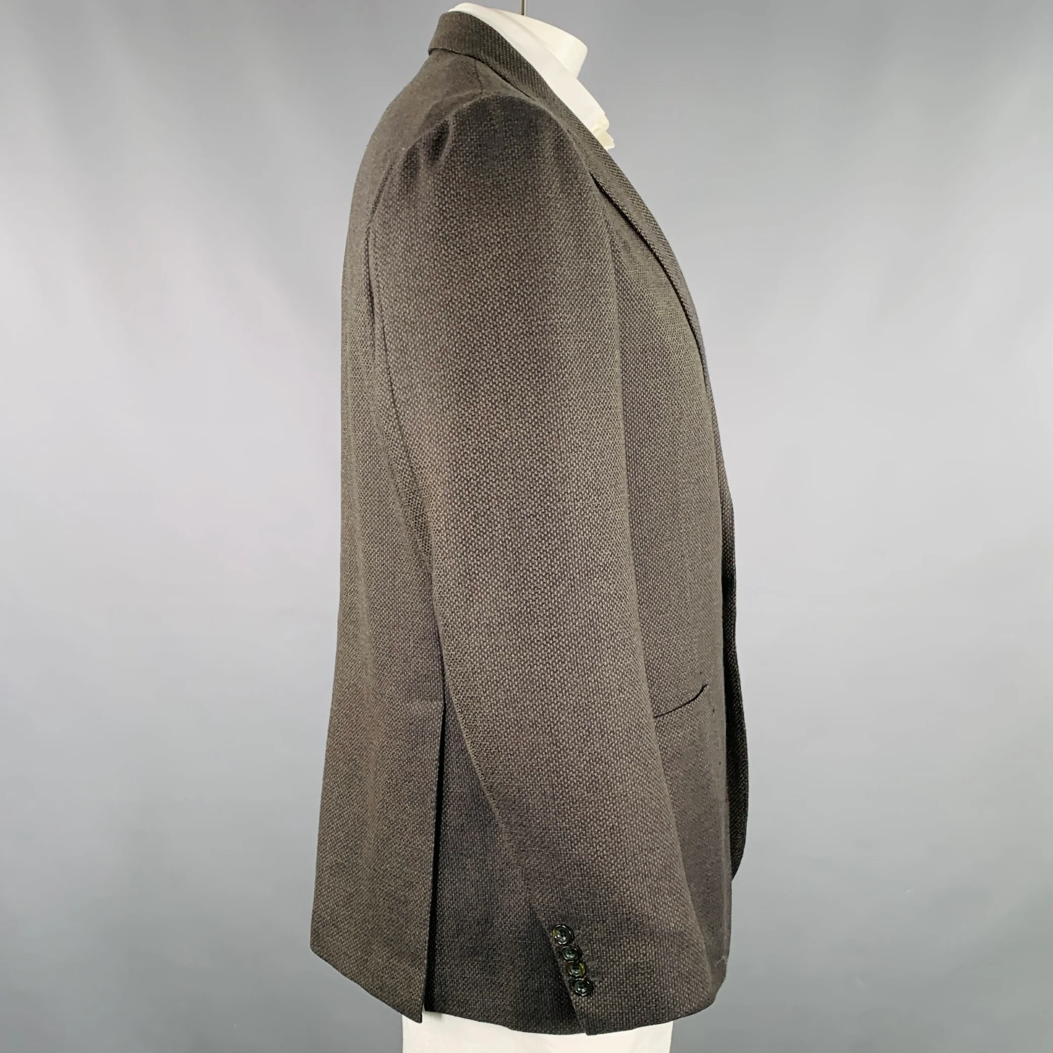 SARTORIO Size 44 Green Grey Woven Wool Notch Lapel Sport Coat - Image 3