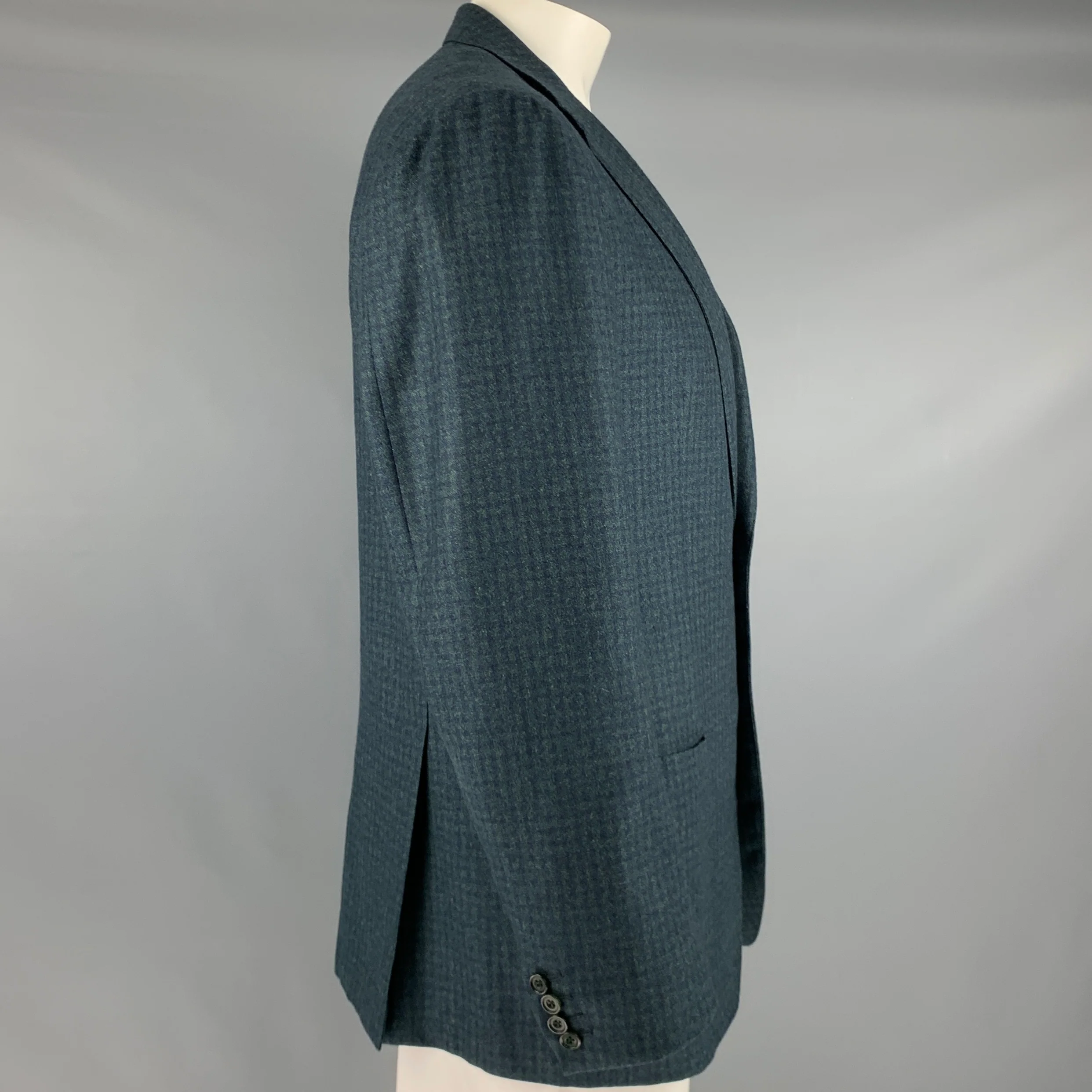 SARTORIO Size 44 Long Green Navy Stripe Wool Notch Lapel Sport Coat - Image 3