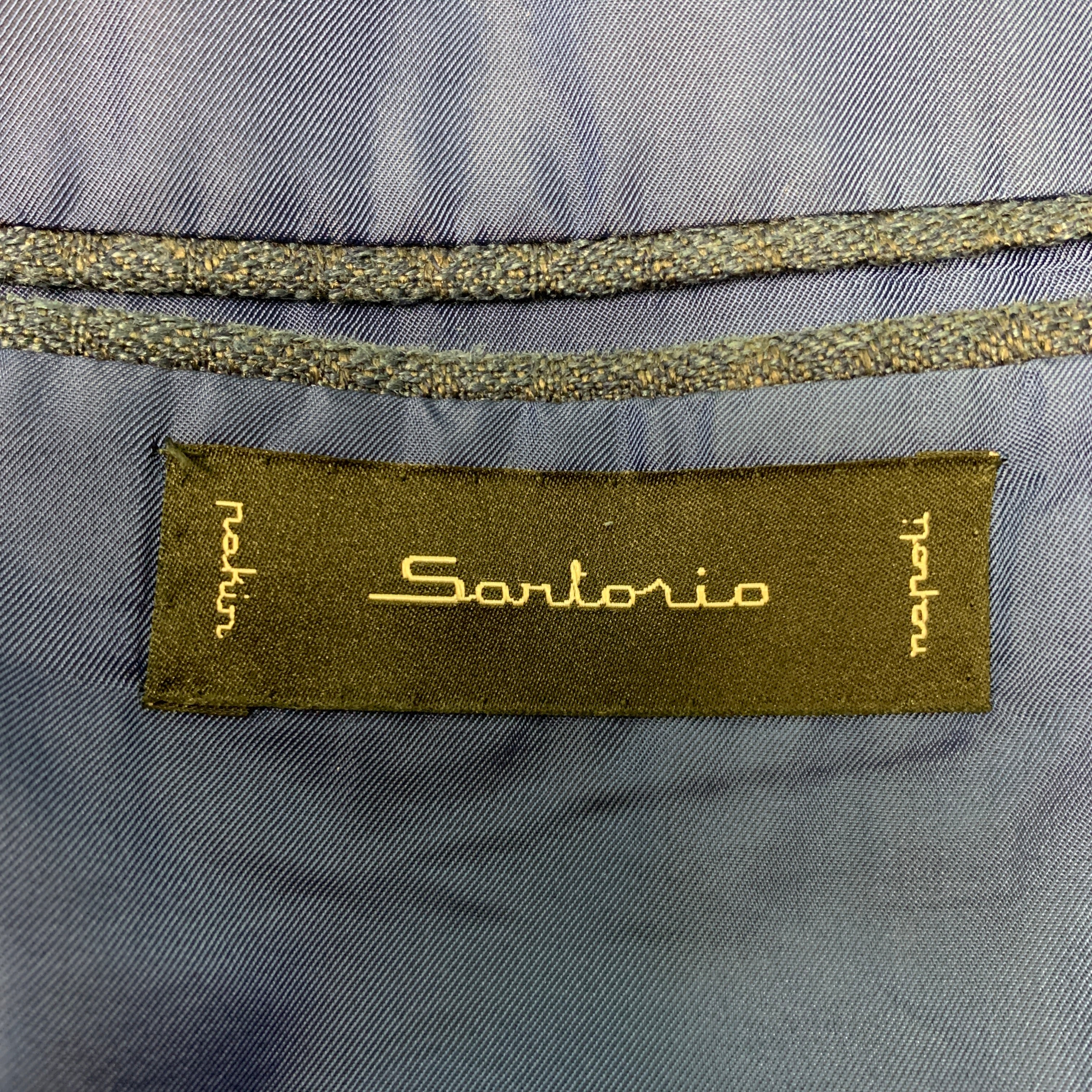 SARTORIO Size 44 Navy Blue Diamond Wool Linen Silk Sport Coat - Image 5