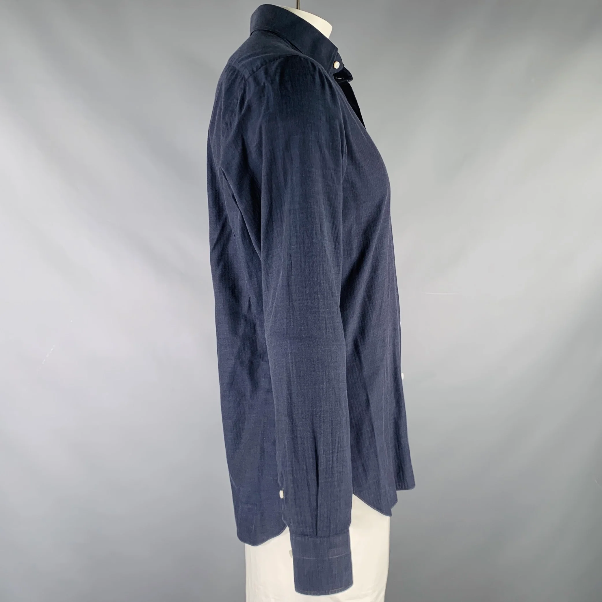 SARTORIO Size L Navy Cotton Button Up Long Sleeve Shirt - Image 2