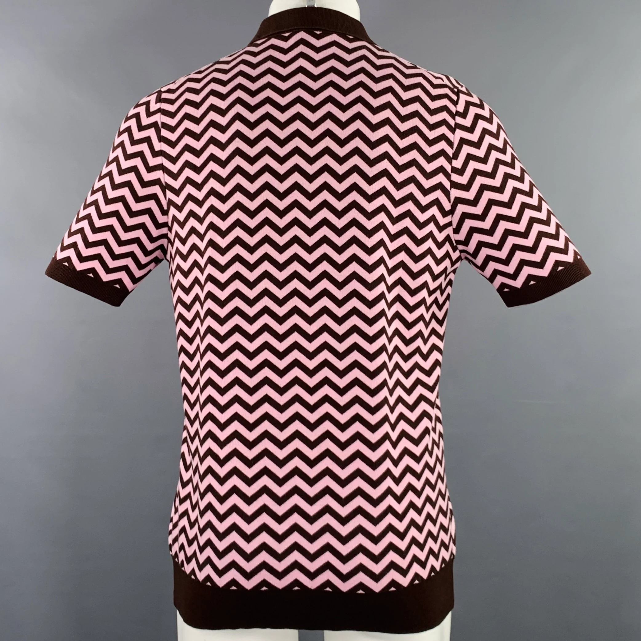 SARTORIO Size M Brown Pink Chevron Cotton Buttoned Polo - Image 4