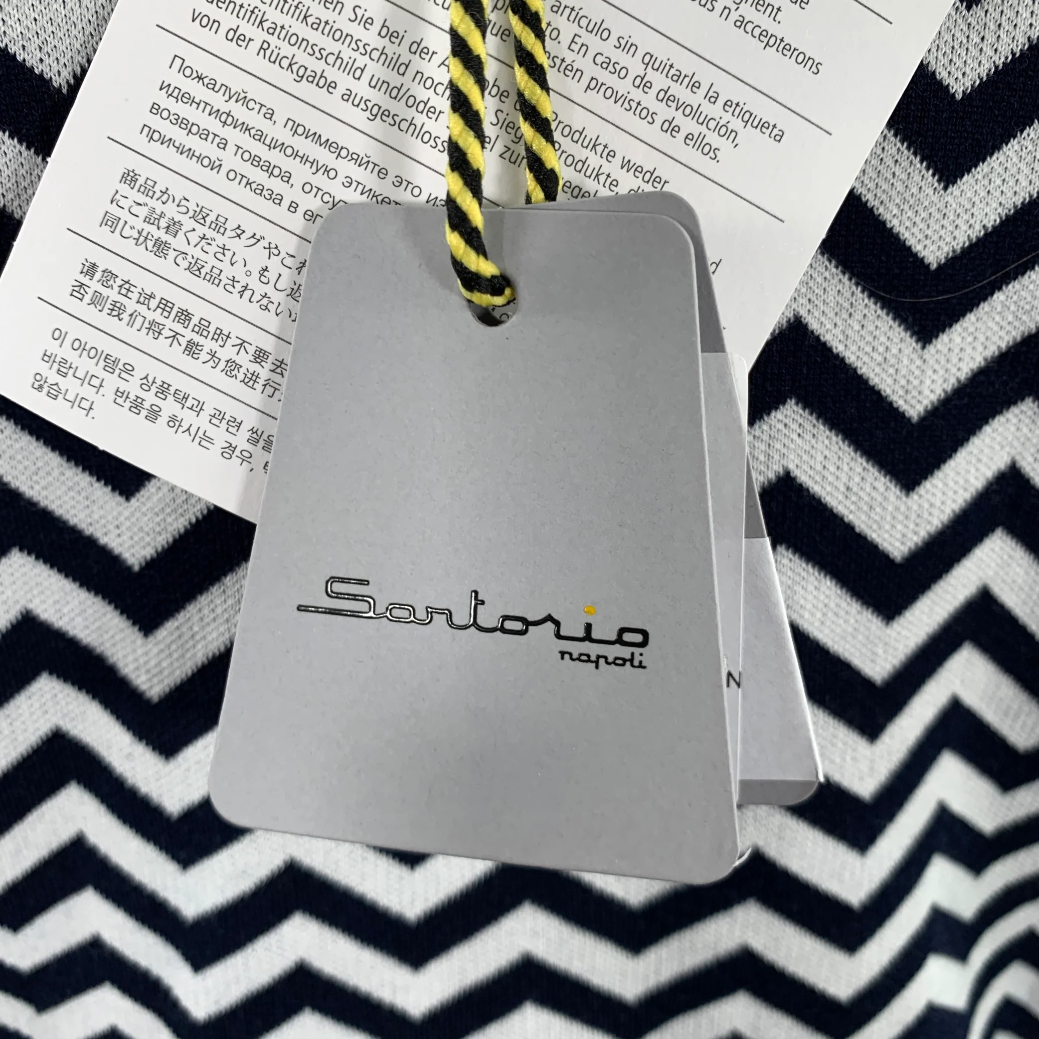 SARTORIO Size M White Navy Chevron Cotton Buttoned Polo - Image 2