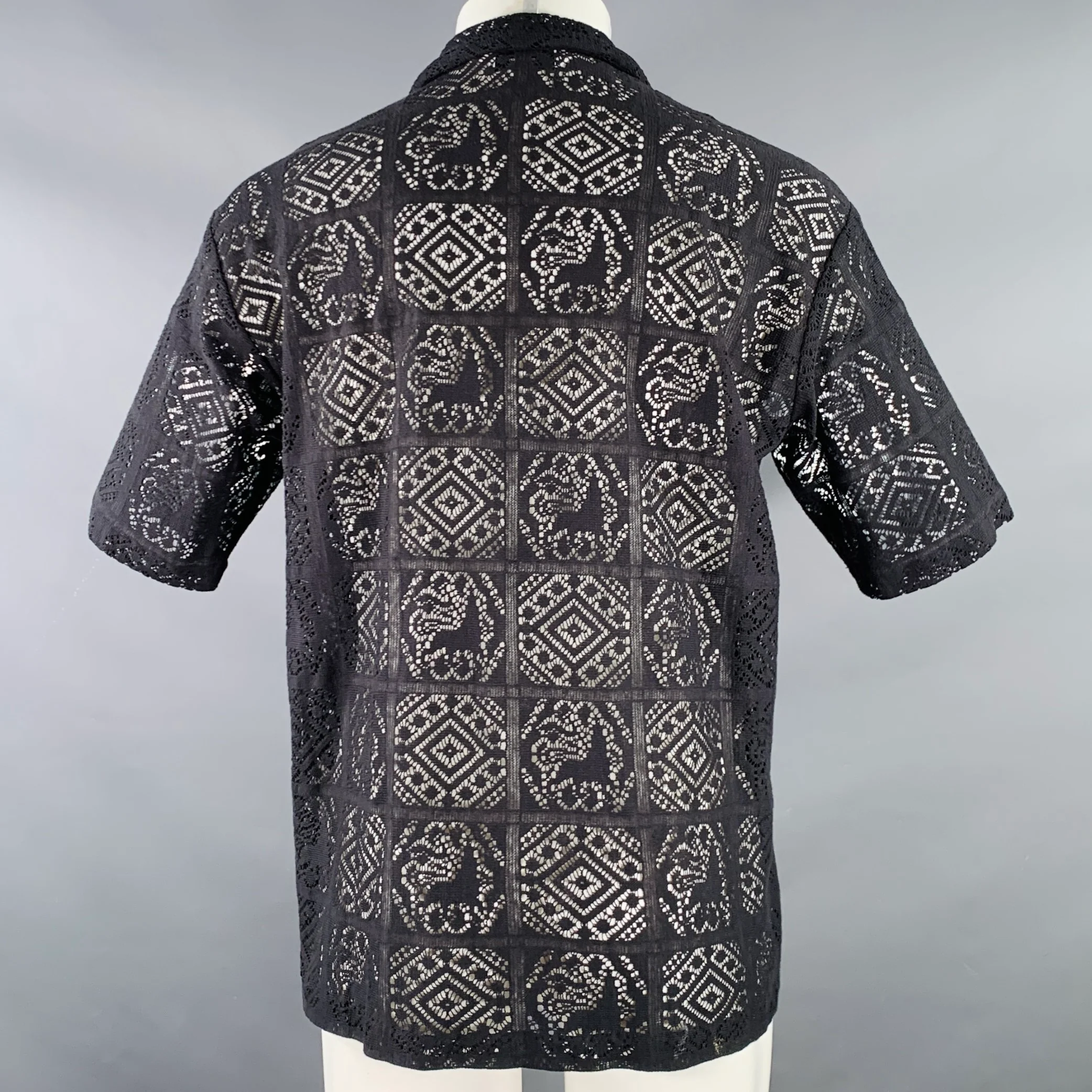SASQUATCHfabrix Size M Black Lace Cotton Blend Short Sleeve Shirt - Image 3