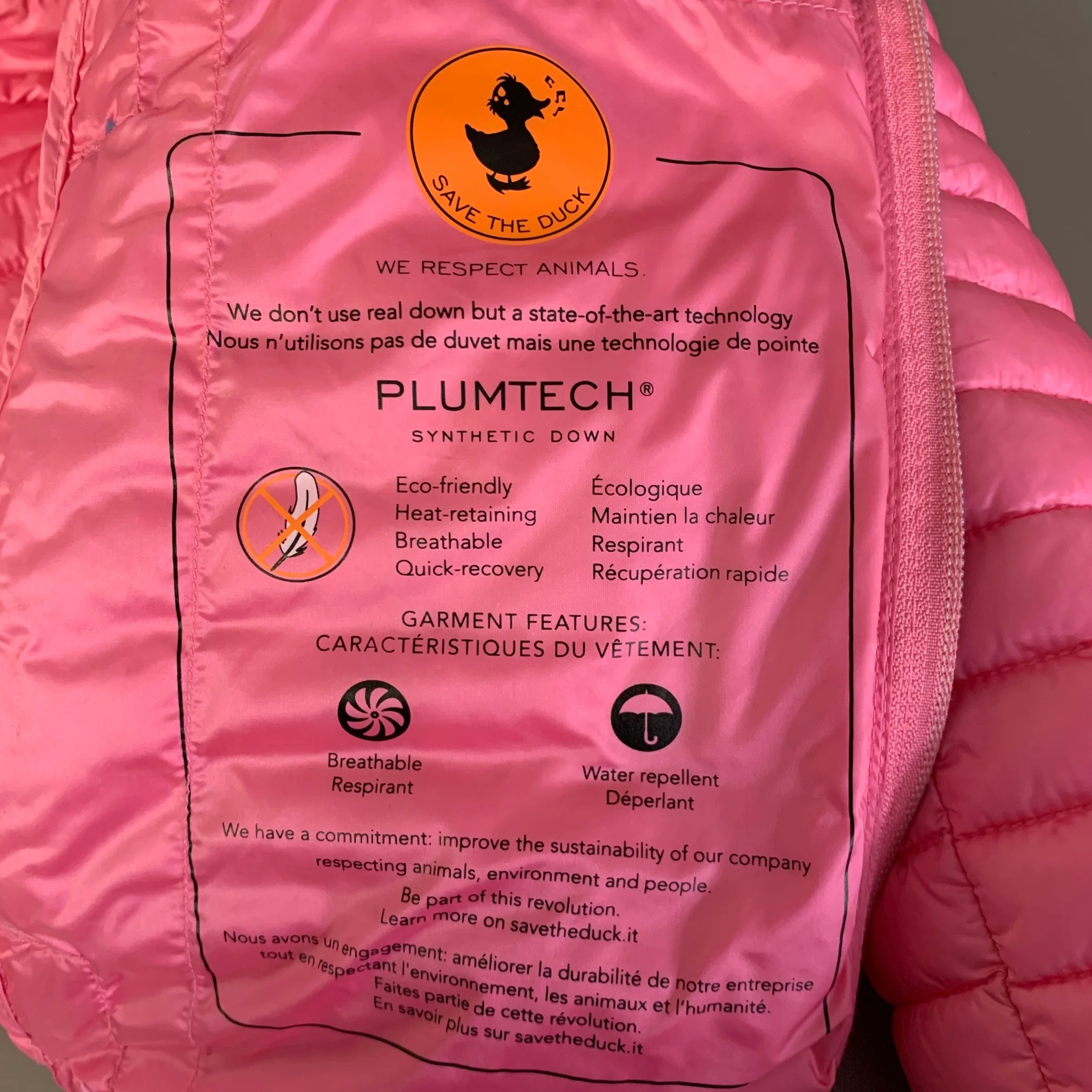 SAVE THE DUCK Size L Pink Nylon Quilted Zip Up Jacket - Image 7