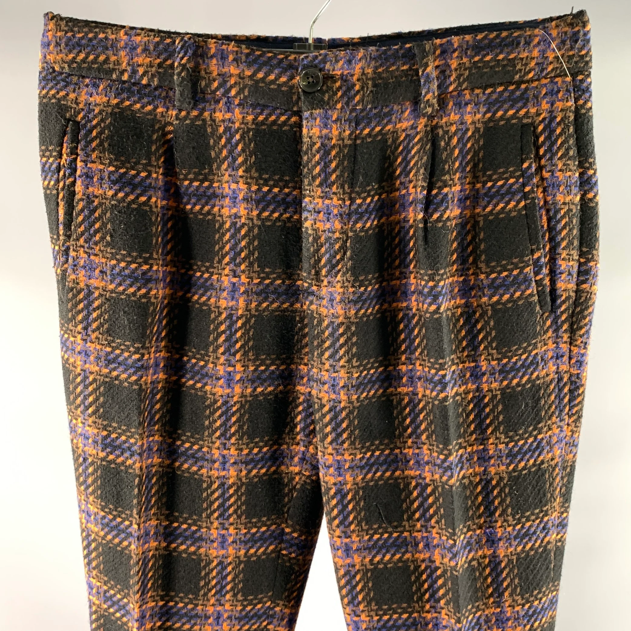 SCOTCH AND SODA Size 32 Black Orange Blue Tartan Polyester Blend Pants - Image 2