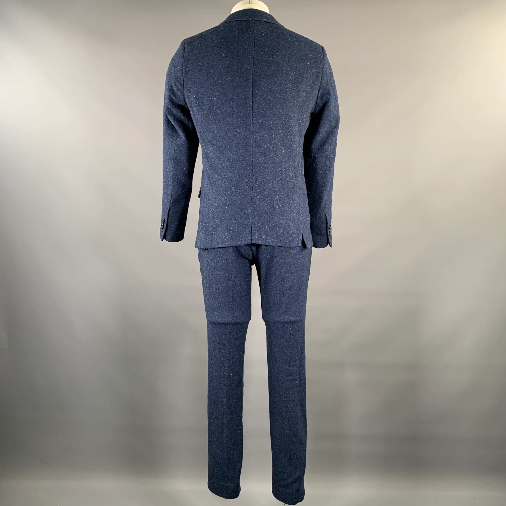 SCOTCH AND SODA Size 38 Navy Speckled Wool Blend Peak Lapel Suit - Image 3