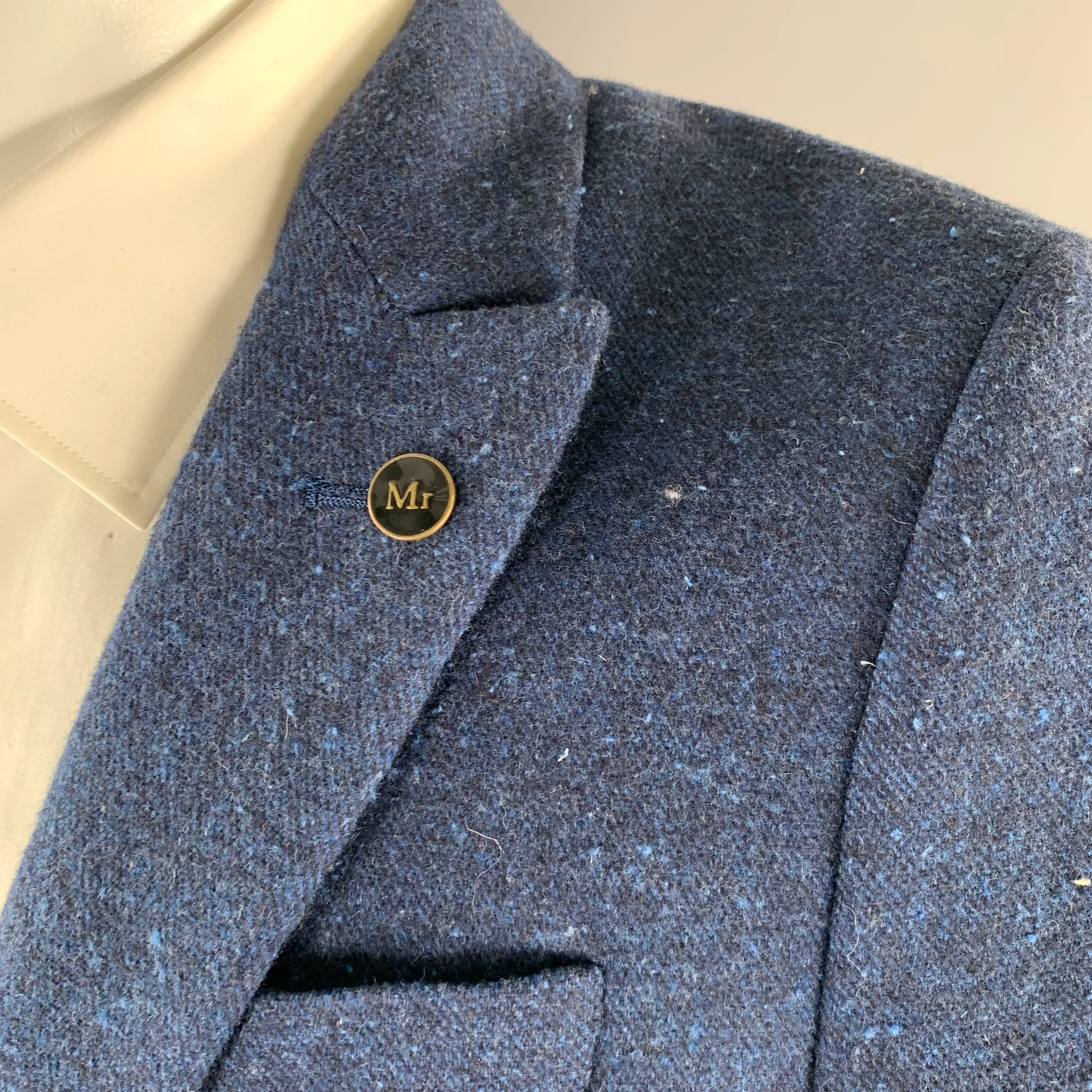 SCOTCH AND SODA Size 38 Navy Speckled Wool Blend Peak Lapel Suit - Image 4