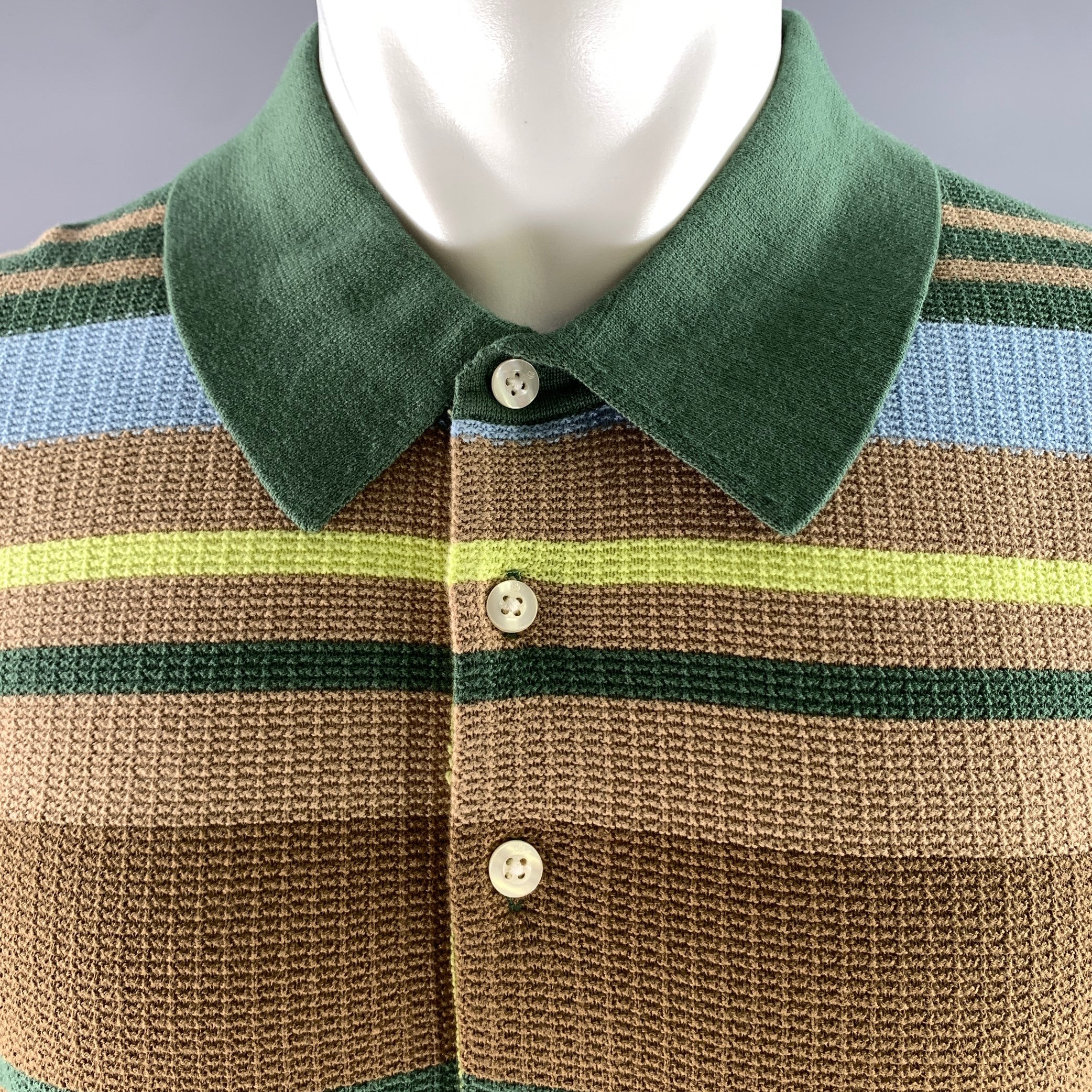 SCOTCH AND SODA Size L Green Brown Blue Stripe Cotton Knit Short Sleeve Shirt - Image 2