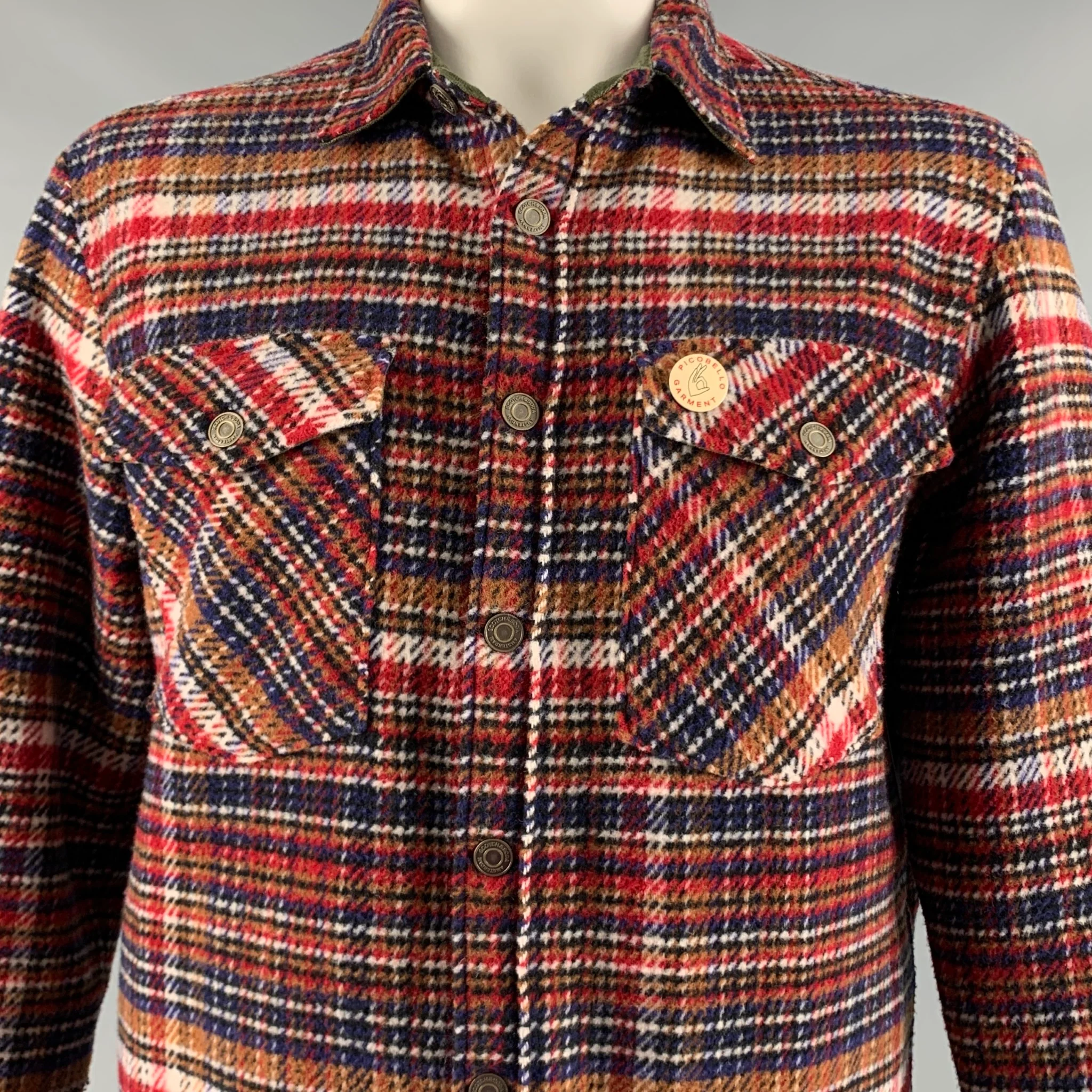 SCOTCH AND SODA Size L Red Blue Plaid Wool Polyester Jacket - Image 3
