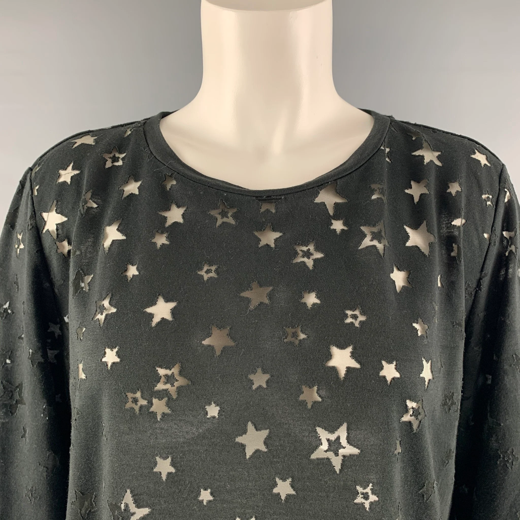 SCOTCH AND SODA Size M Black Viscose Polyester Stars T-Shirt - Image 2