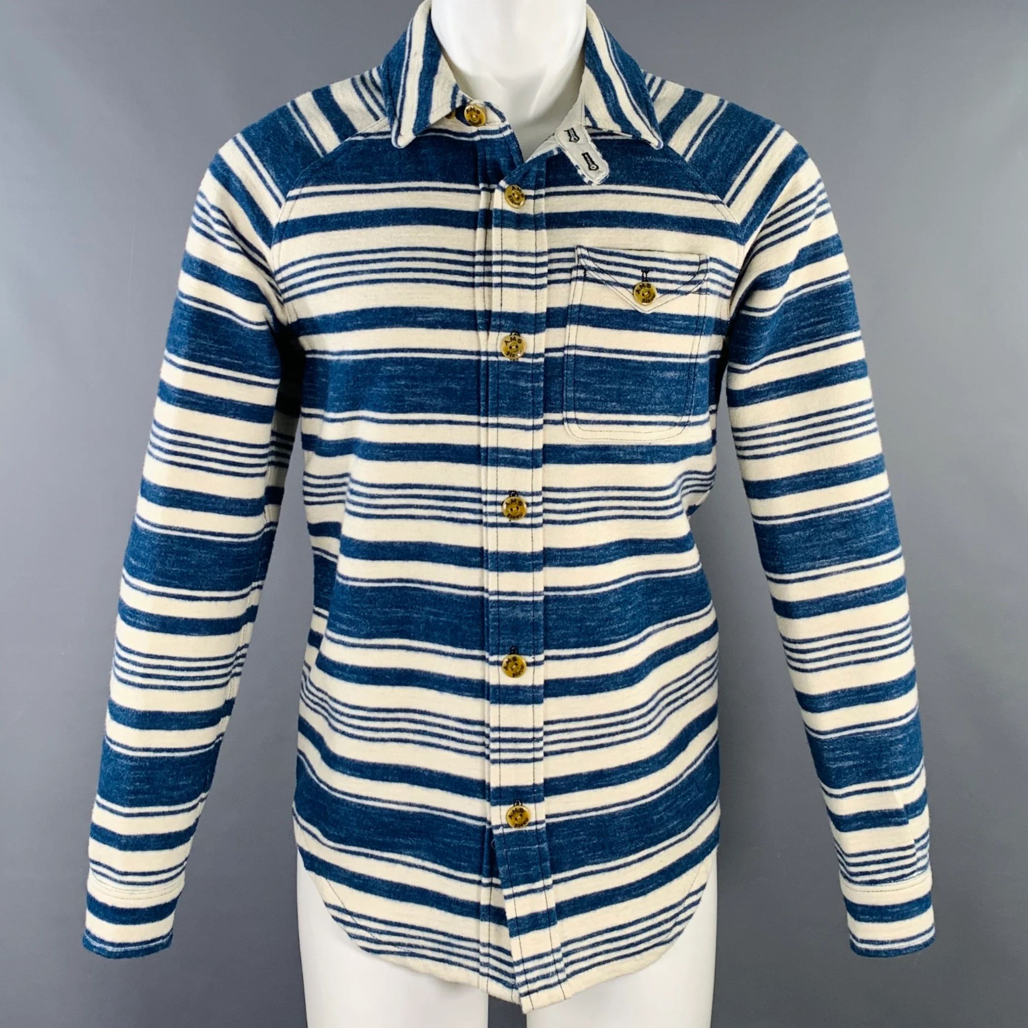 SCOTCH AND SODA Size M Blue Cream Stripe Cotton One Pocket Long Sleeve Shirt