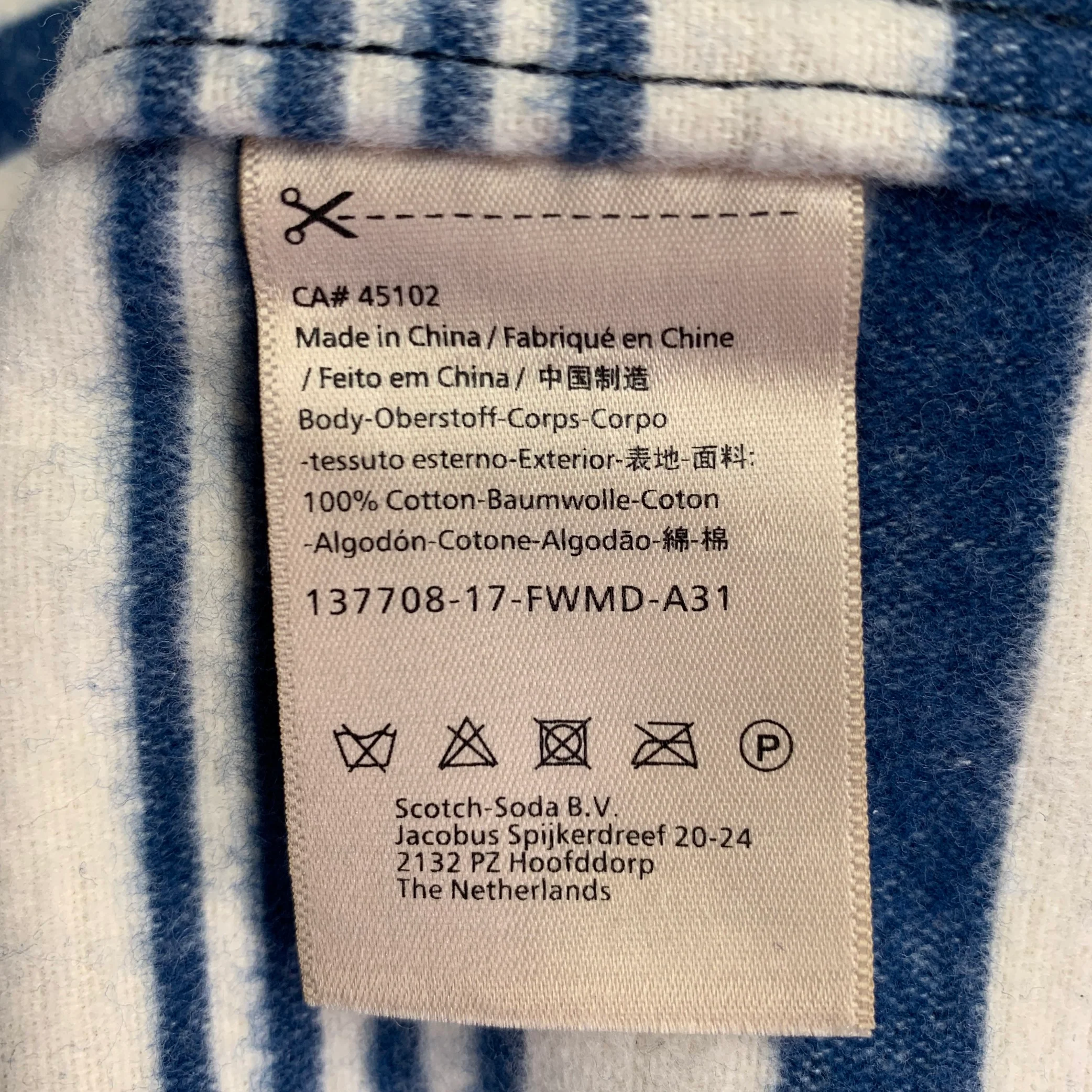 SCOTCH AND SODA Size M Blue Cream Stripe Cotton One Pocket Long Sleeve Shirt - Image 8