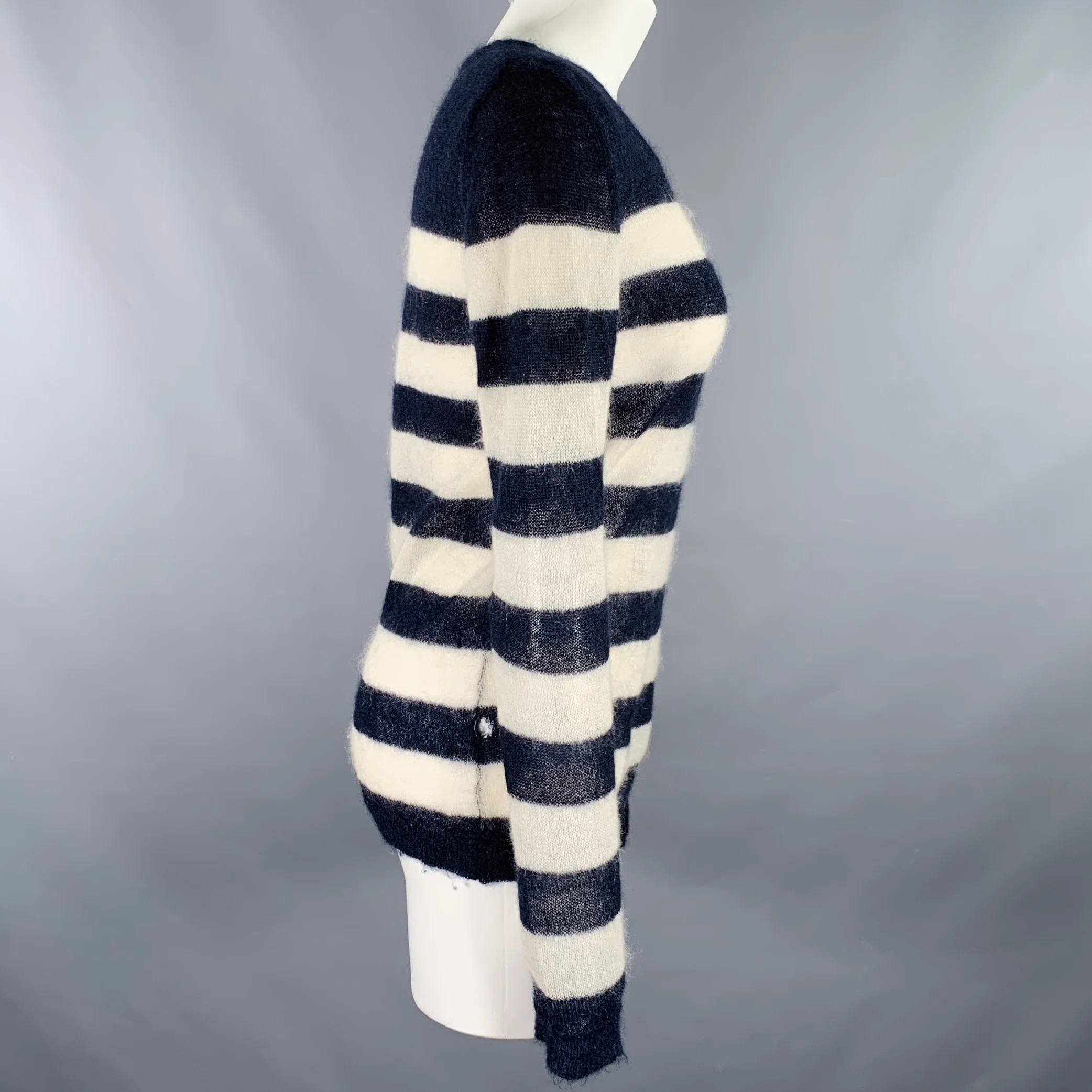 SCOTCH AND SODA Size M Navy Cream Stripe Crew Neck Pullover - Image 2