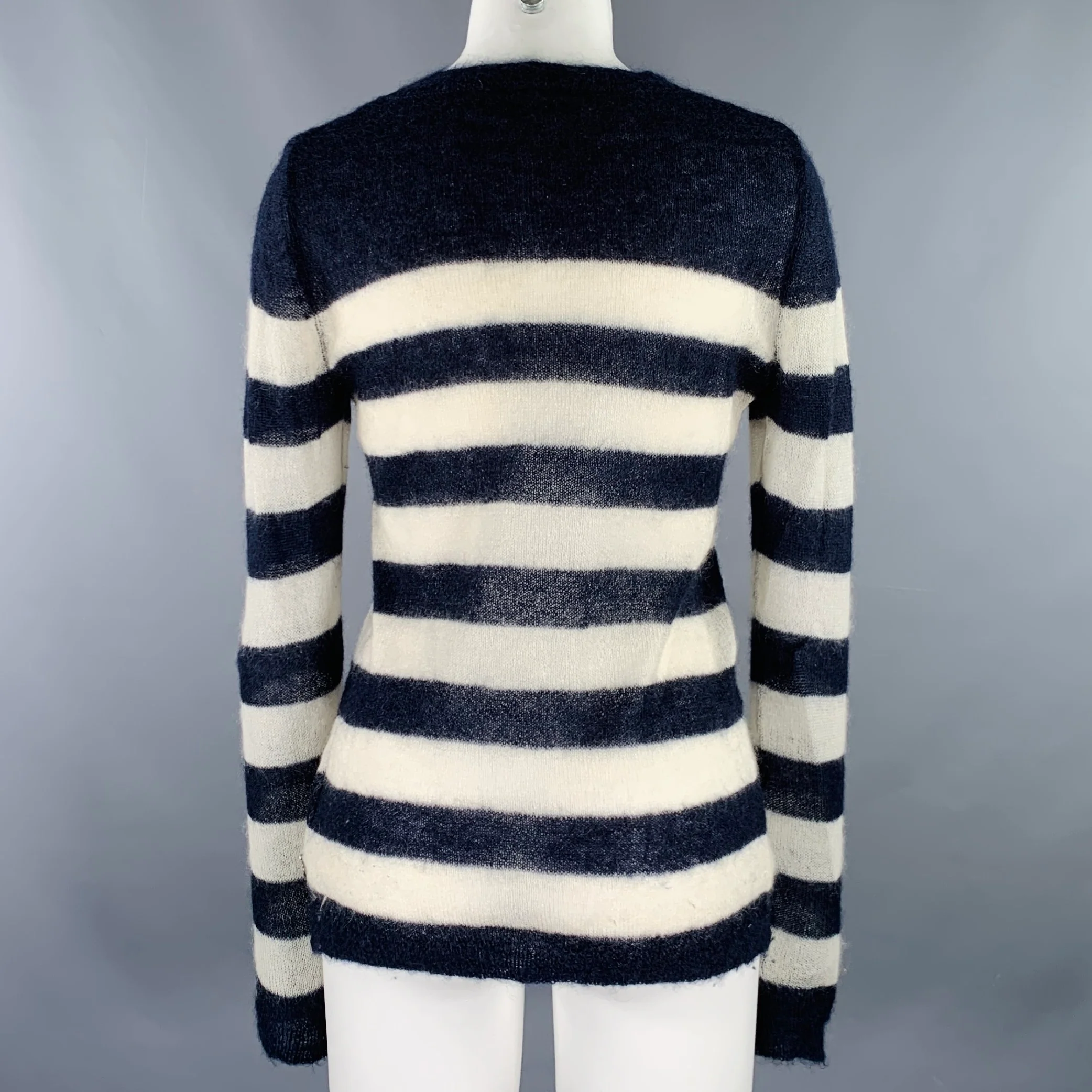 SCOTCH AND SODA Size M Navy Cream Stripe Crew Neck Pullover - Image 3