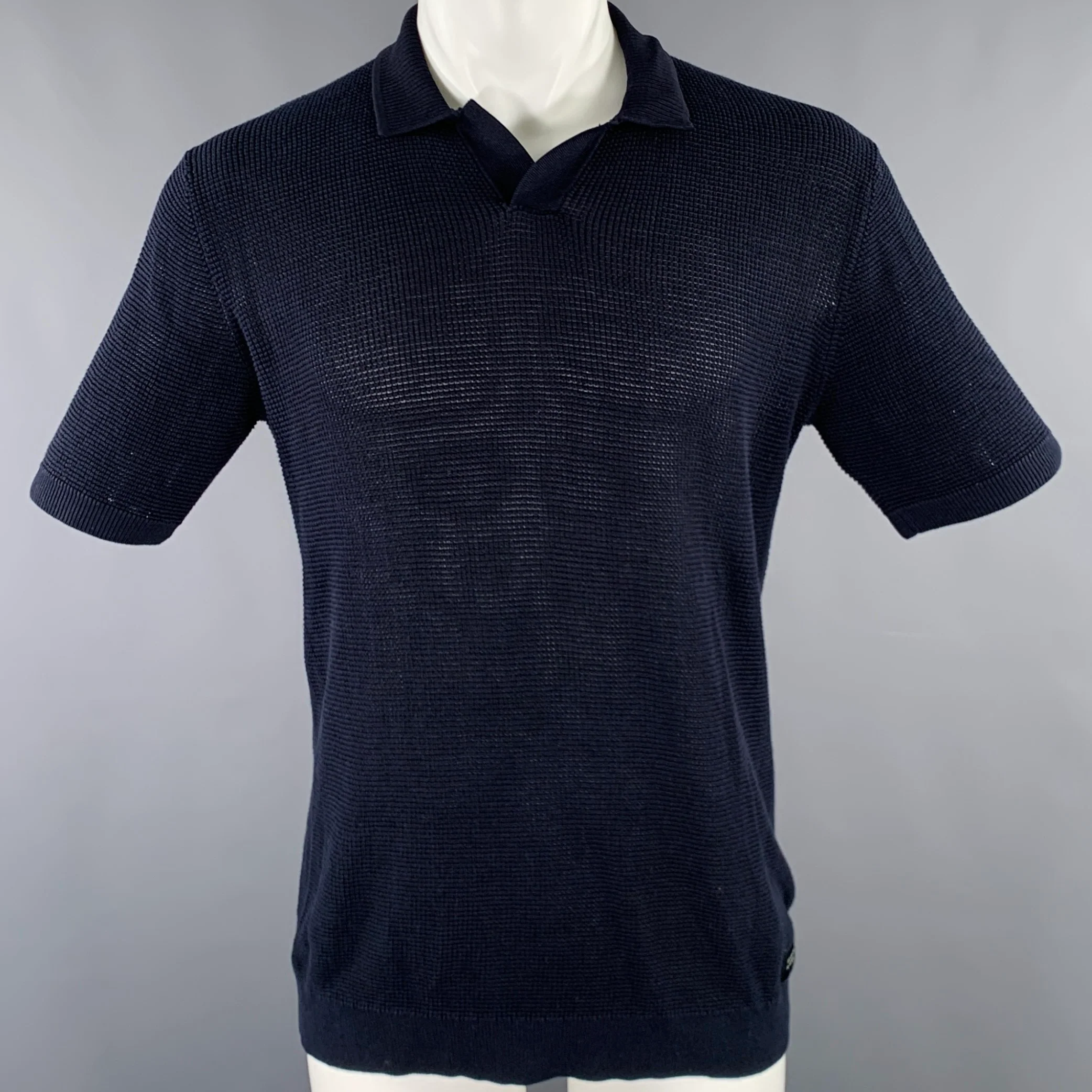 SCOTCH AND SODA Size M Navy Waffle Knit Cotton Half Placket Polo