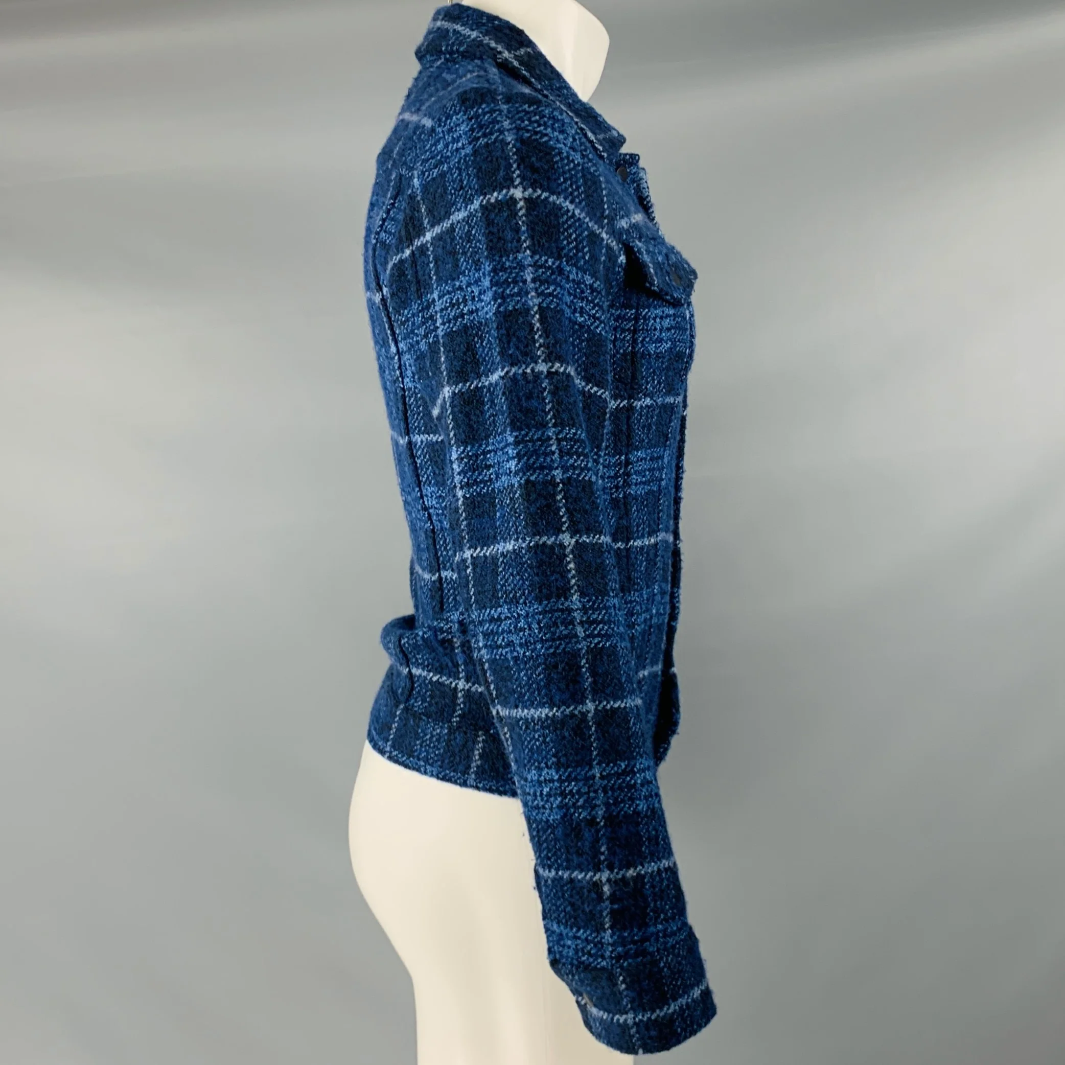 SCOTCH AND SODA Size S Navy Blue Plaid Acrylic Cotton Jacket - Image 2