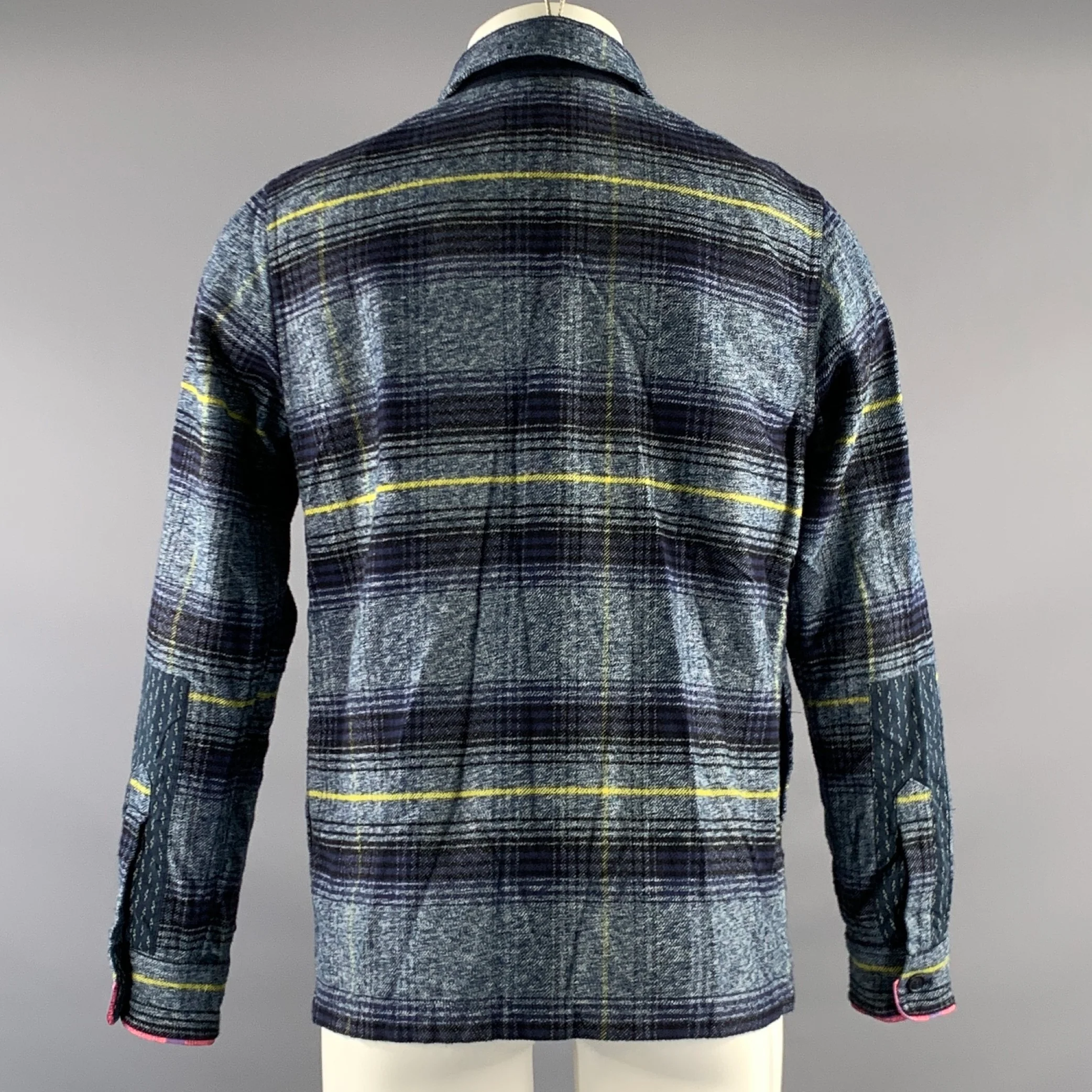 SCOTCH AND SODA Size S Navy Lime Plaid Cotton Zip Jacket - Image 3