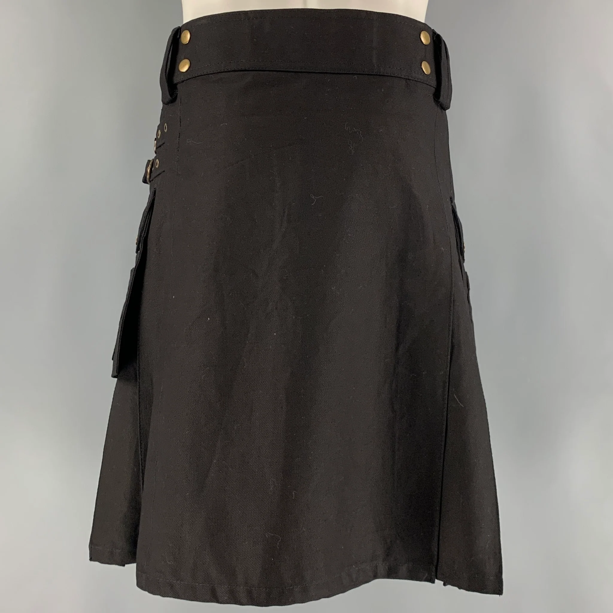 SCOTTISH HIGHLANDS Size 38 Black Pleated Cotton Wrap Around Kilts & Skirts - Image 3