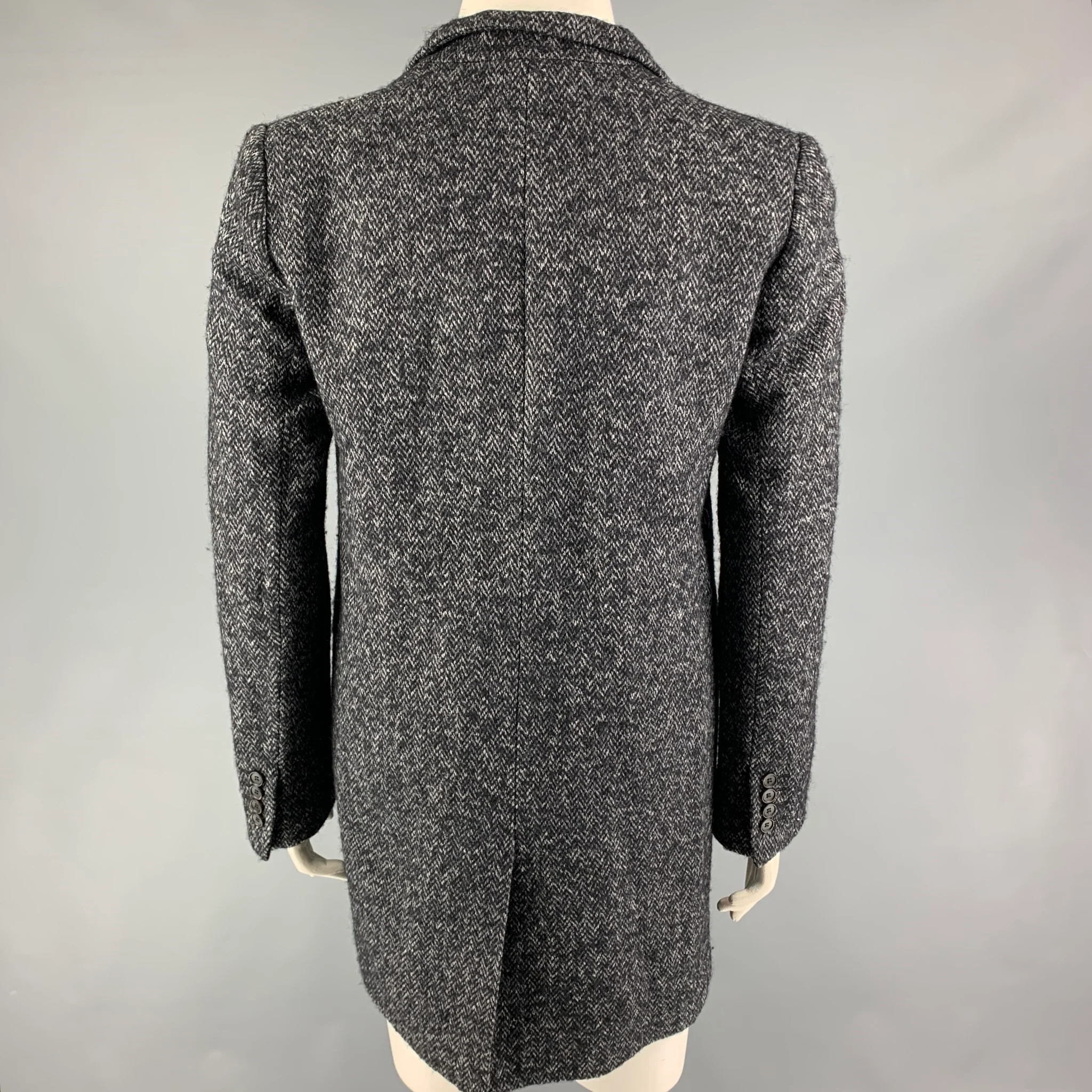 SEE By Chloe Size 10 Grey Black Cotton Blend Herringbone Hidden Buttons Coat - Image 4