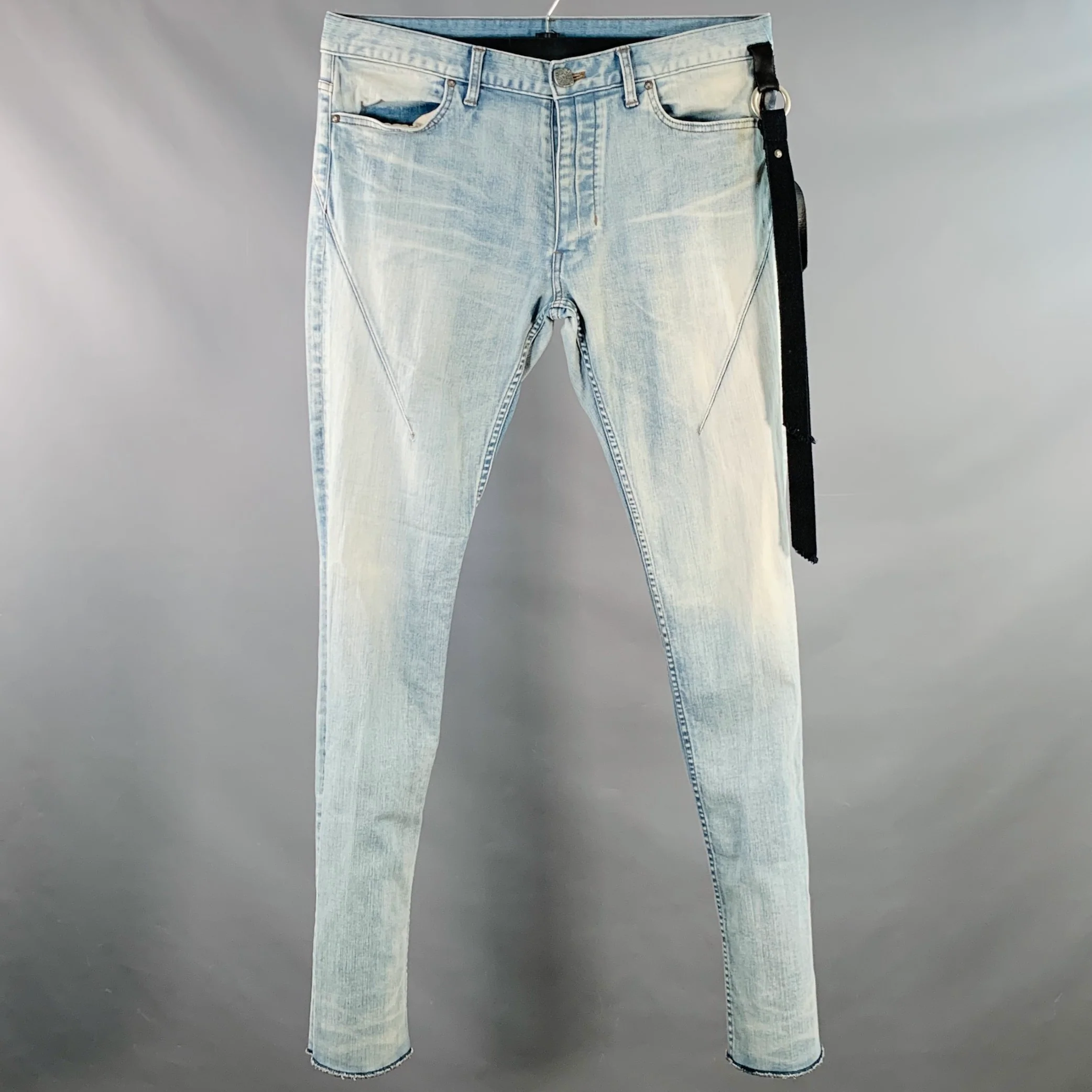 SEIGEKI Size 34 Blue Acid Wash Cotton Blend Raw Edge Jeans
