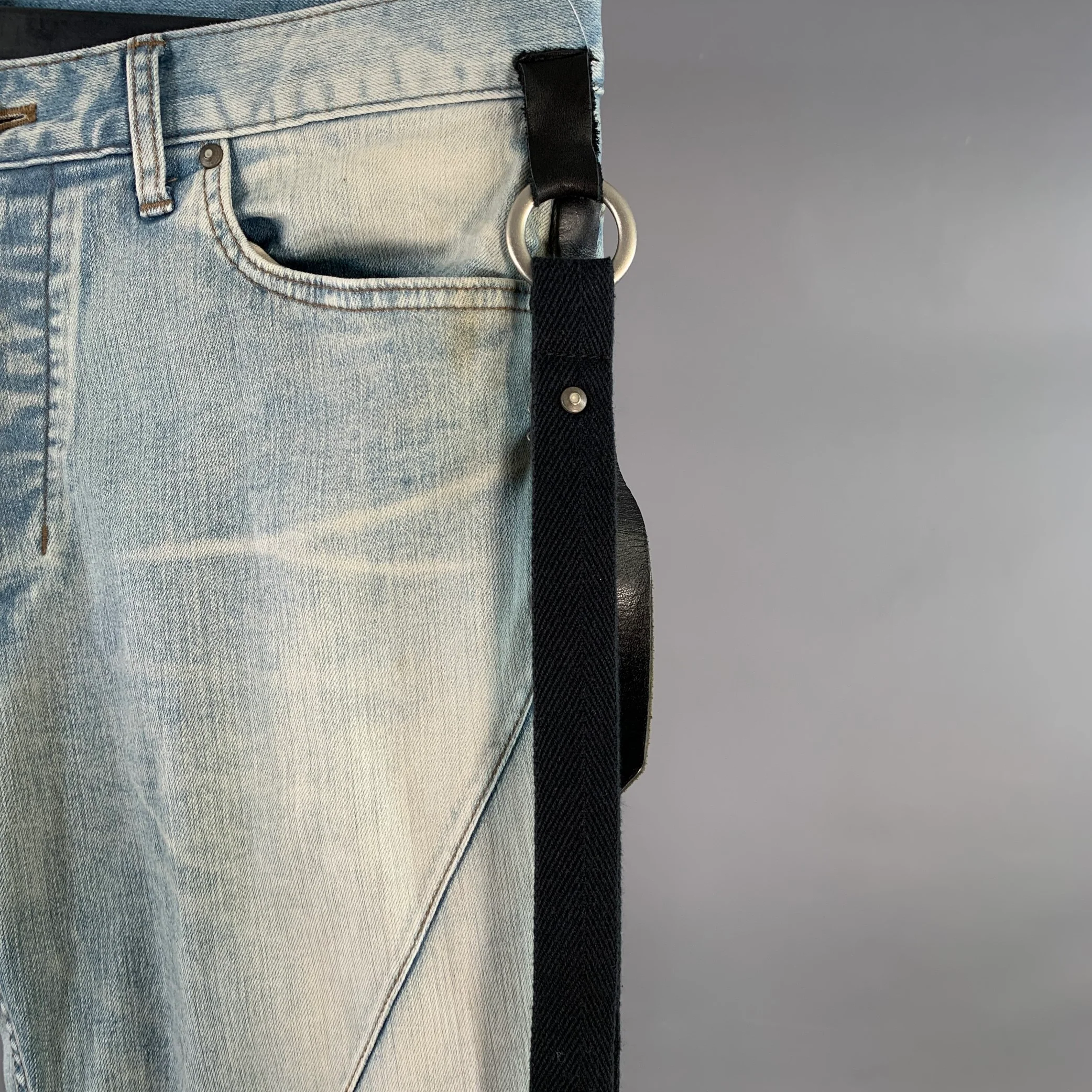 SEIGEKI Size 34 Blue Acid Wash Cotton Blend Raw Edge Jeans - Image 2