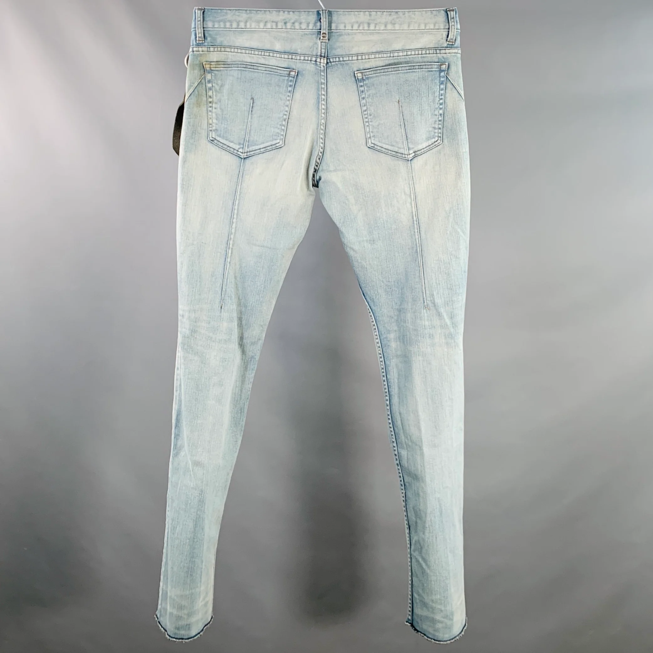 SEIGEKI Size 34 Blue Acid Wash Cotton Blend Raw Edge Jeans - Image 3