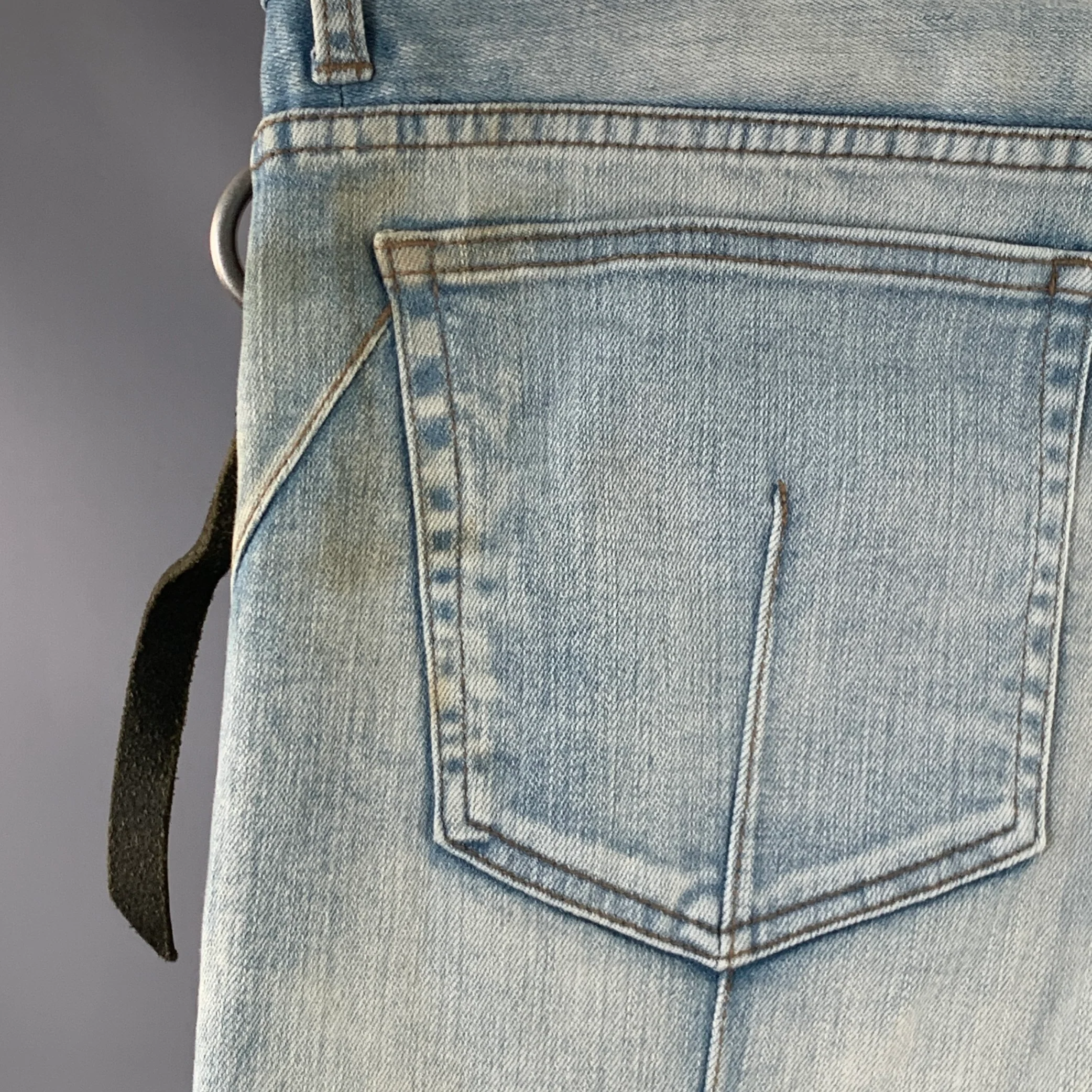 SEIGEKI Size 34 Blue Acid Wash Cotton Blend Raw Edge Jeans - Image 4