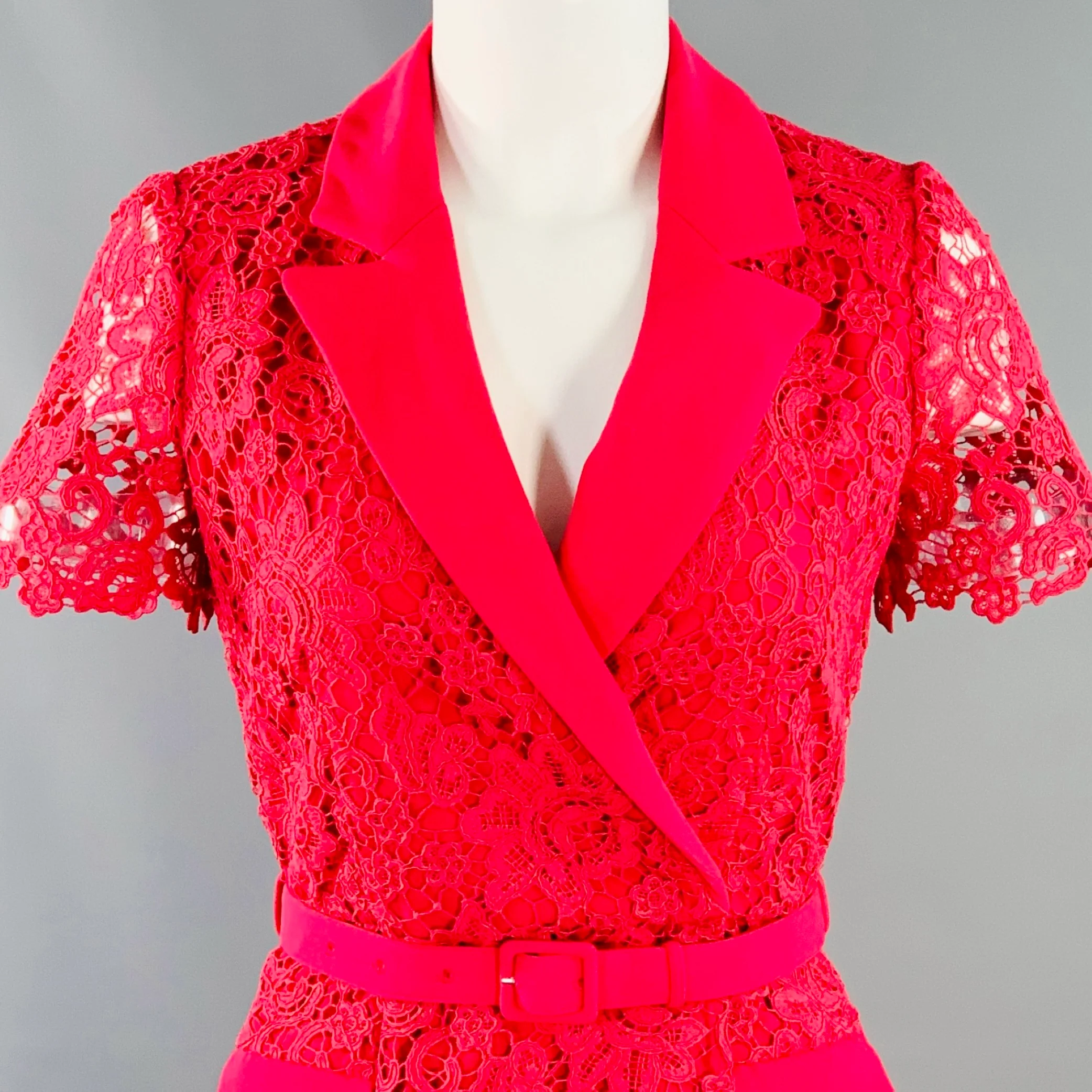 SELF-PORTRAIT AW23 Size 2 Pink Magenta Polyester Blend Lace Shirt Dress - Image 2