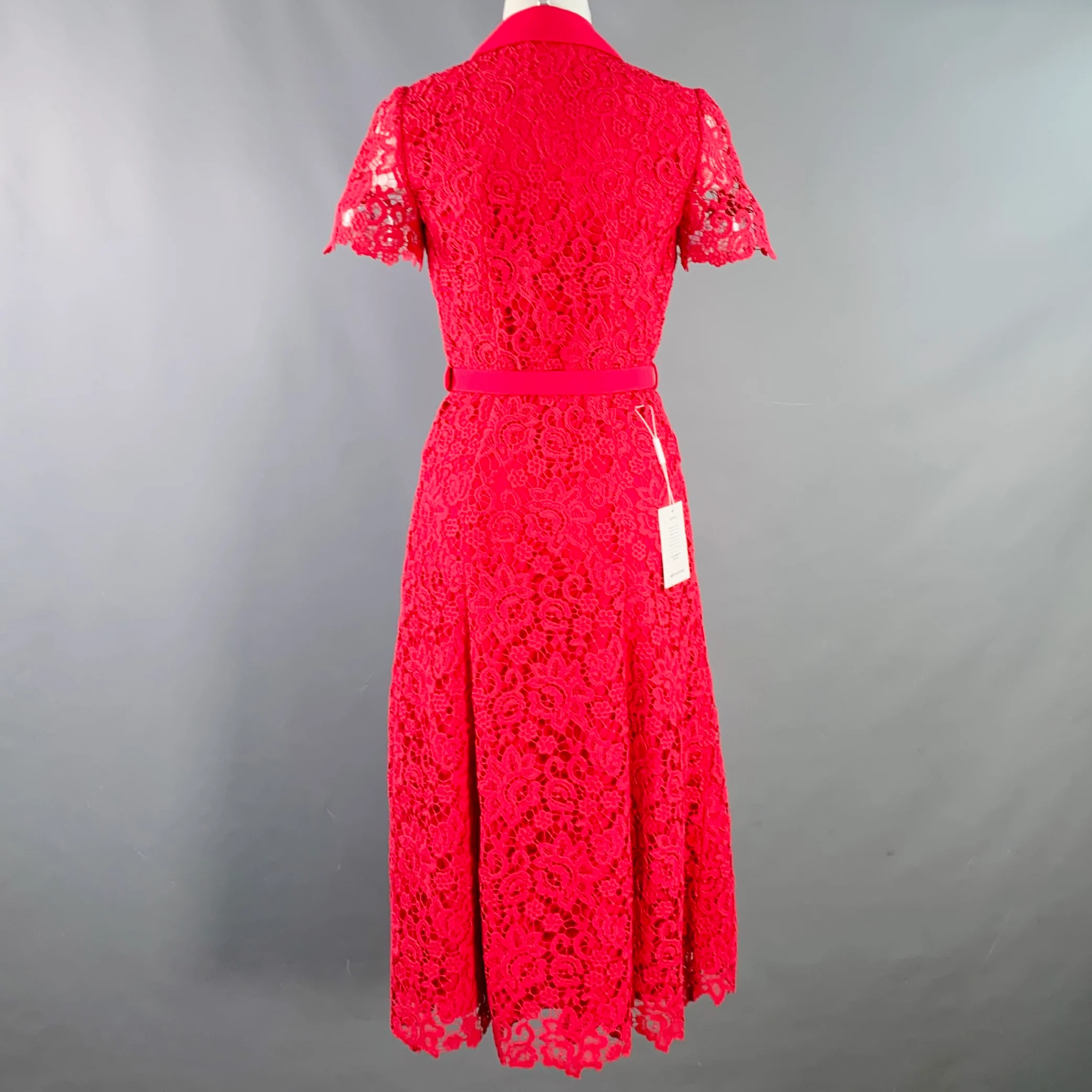 SELF-PORTRAIT AW23 Size 2 Pink Magenta Polyester Blend Lace Shirt Dress - Image 3