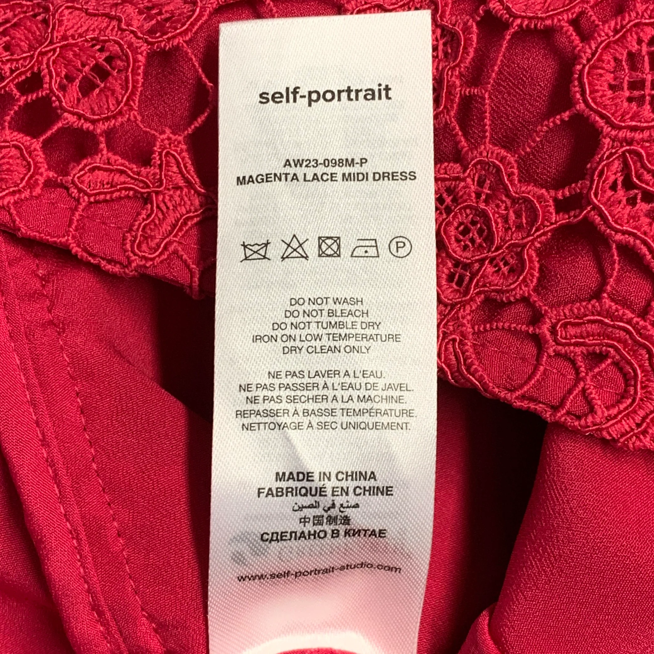 SELF-PORTRAIT AW23 Size 2 Pink Magenta Polyester Blend Lace Shirt Dress - Image 5