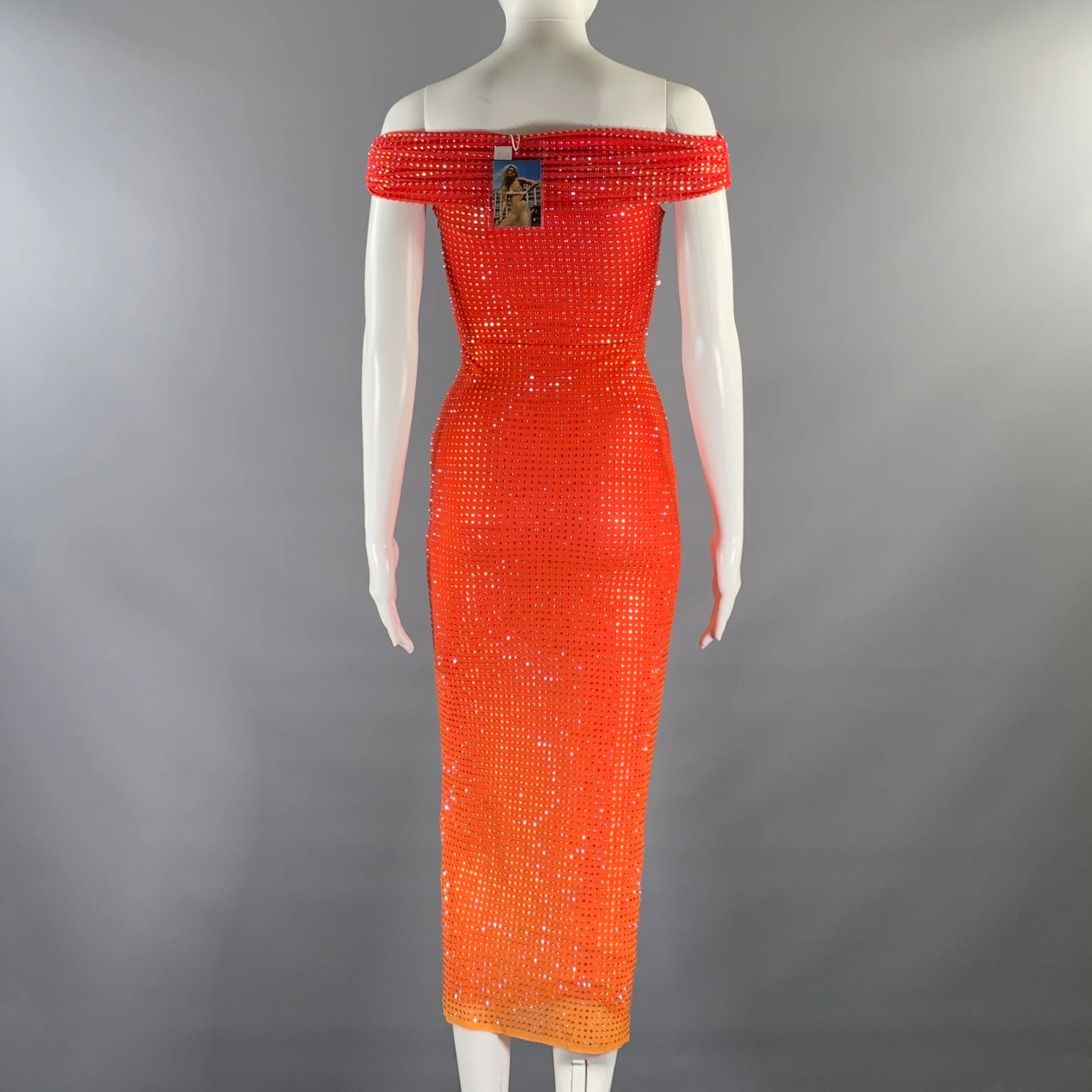 SELF-PORTRAIT Size 0 Orange Pink Polyester Blend ss23-002m-p Ombre Midi Dress - Image 4