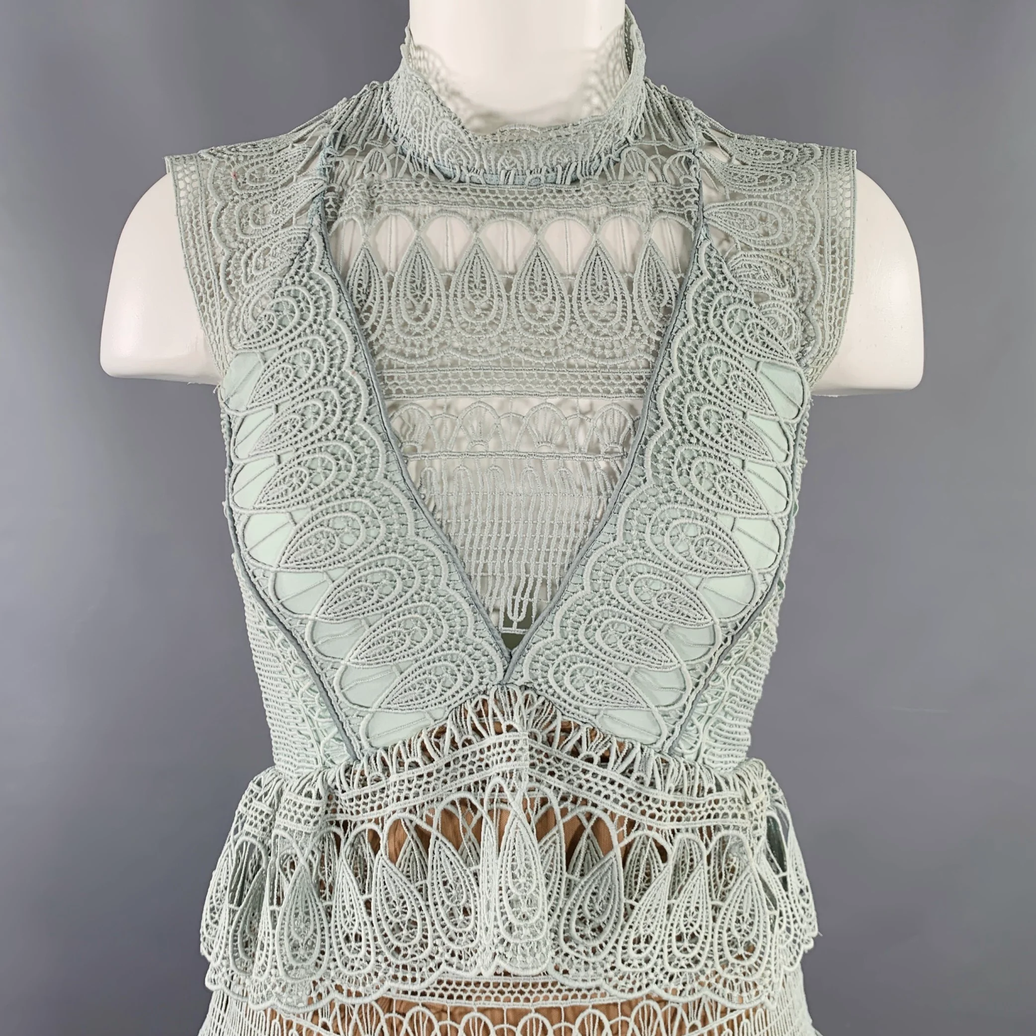 SELF-PORTRAIT Size 2 Blue Sage Polyester Cotton Sleeveless Dress - Image 2
