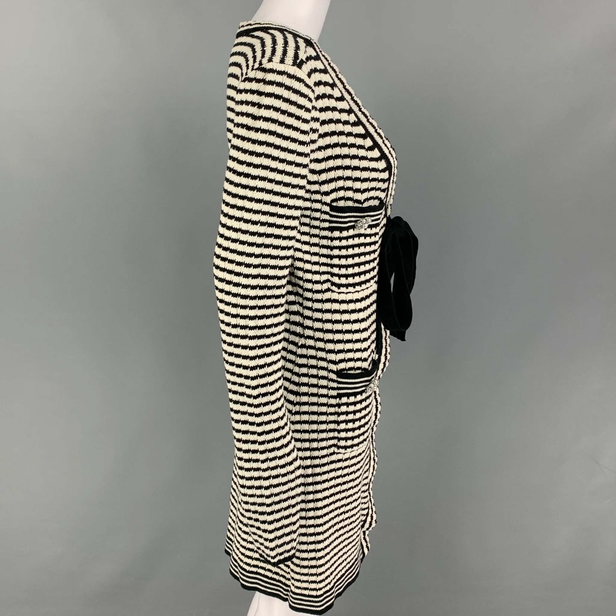 SELF-PORTRAIT Size 4 Black White Stripe Snaps Cardigan - Image 3