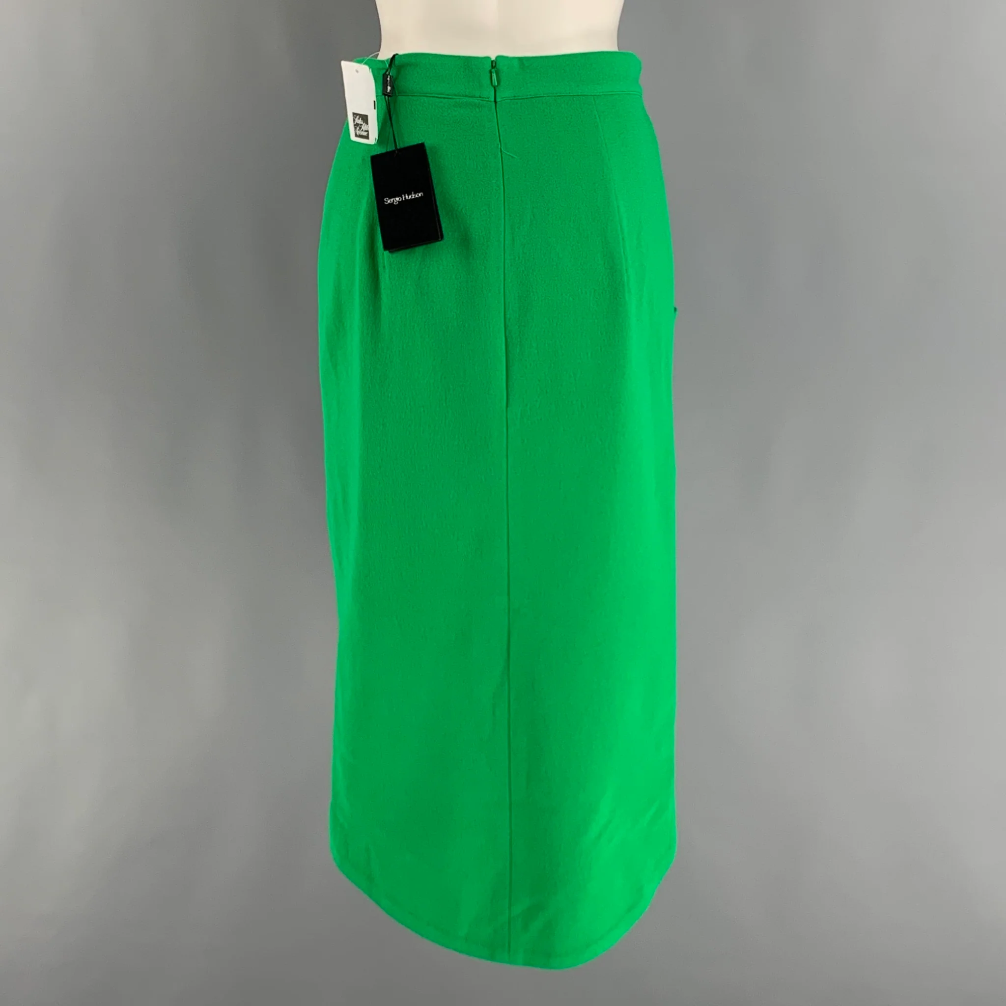 SERGIO HUDSON Size 6 Green Wool Pleated Pencil Skirt - Image 3