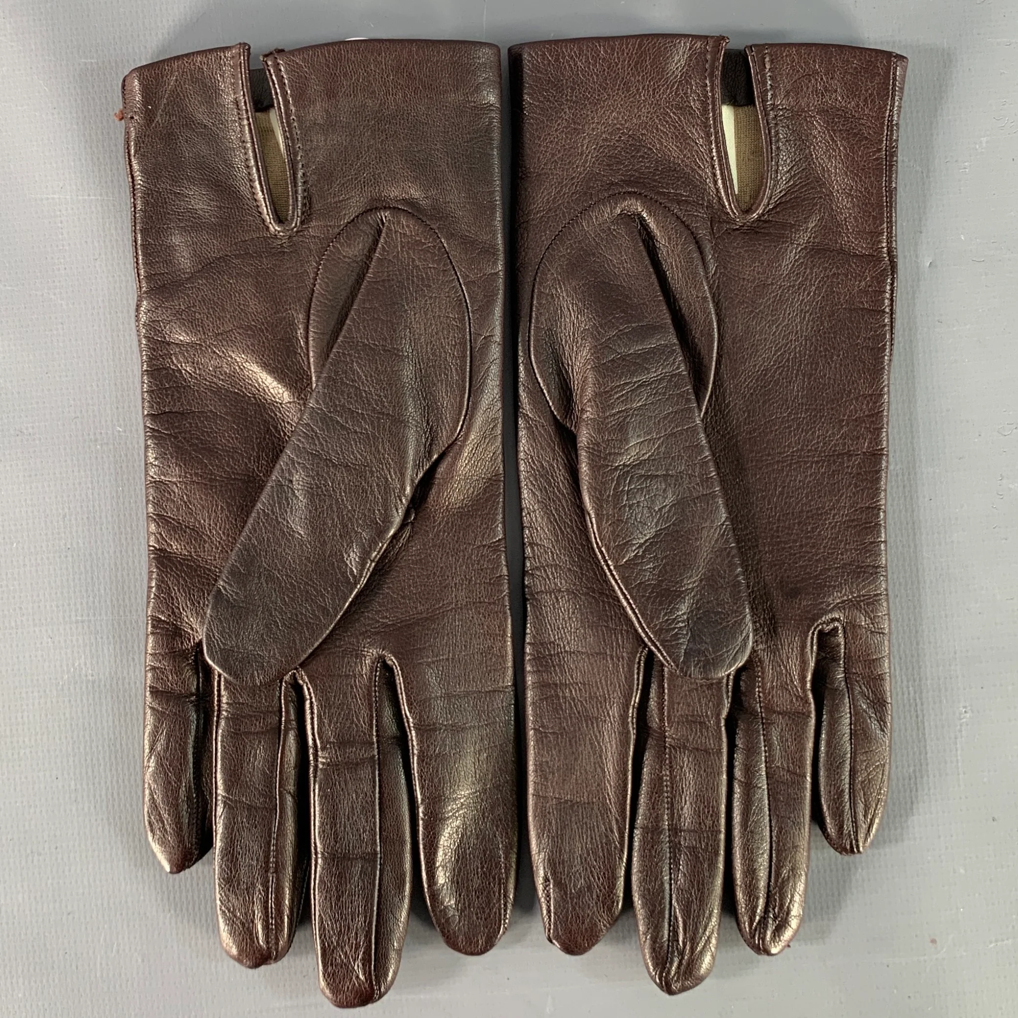SERMONETA Size 6.5 Brown Leather Silk Lined Gloves - Image 2